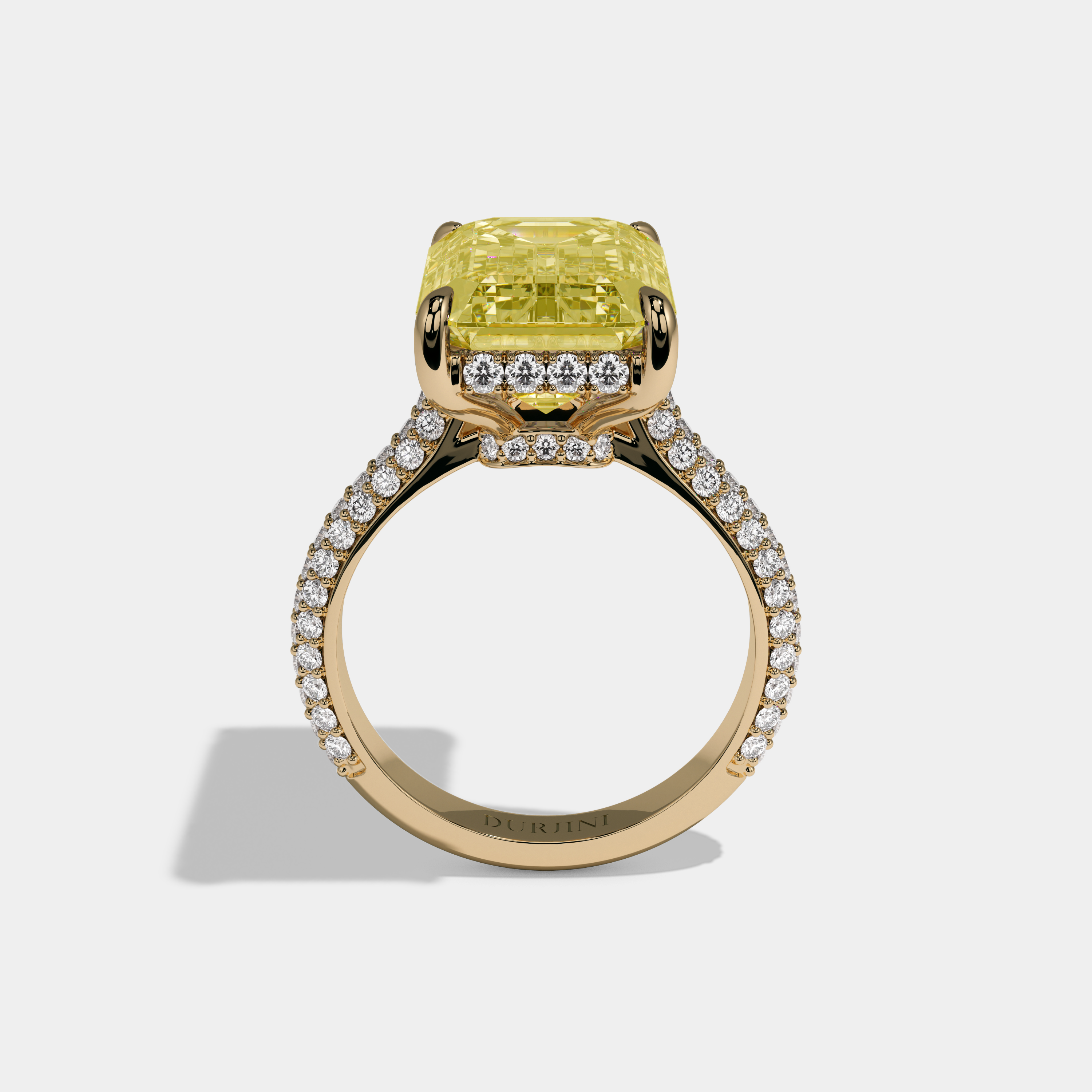 Victoria Fancy Yellow Emerald Cut Diamond Band Engagement Ring 8ct 18k Yellow Gold