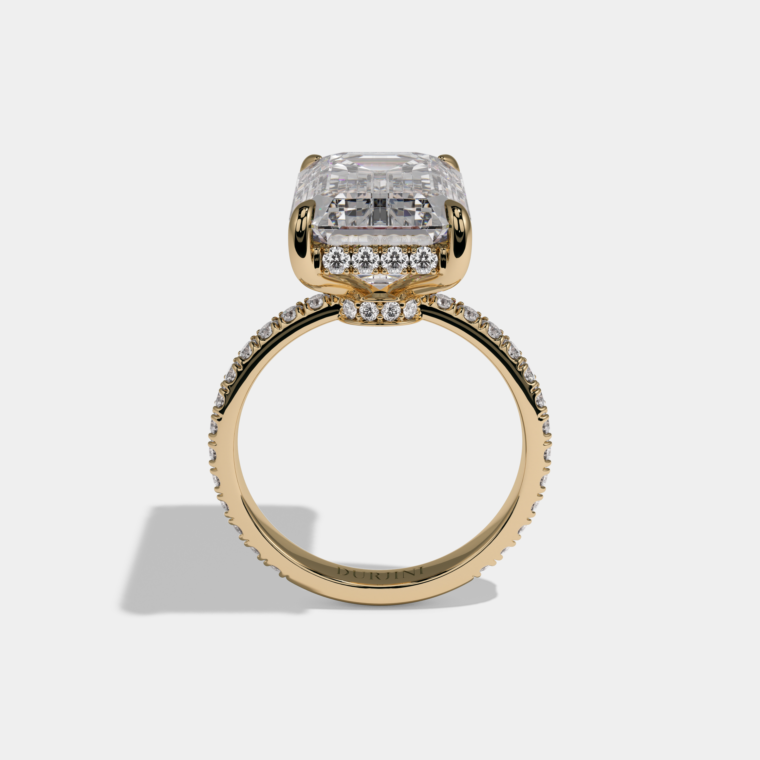 Arabella Emerald Cut Diamond Band Hidden Halo Engagement Ring 12ct 18k Yellow Gold