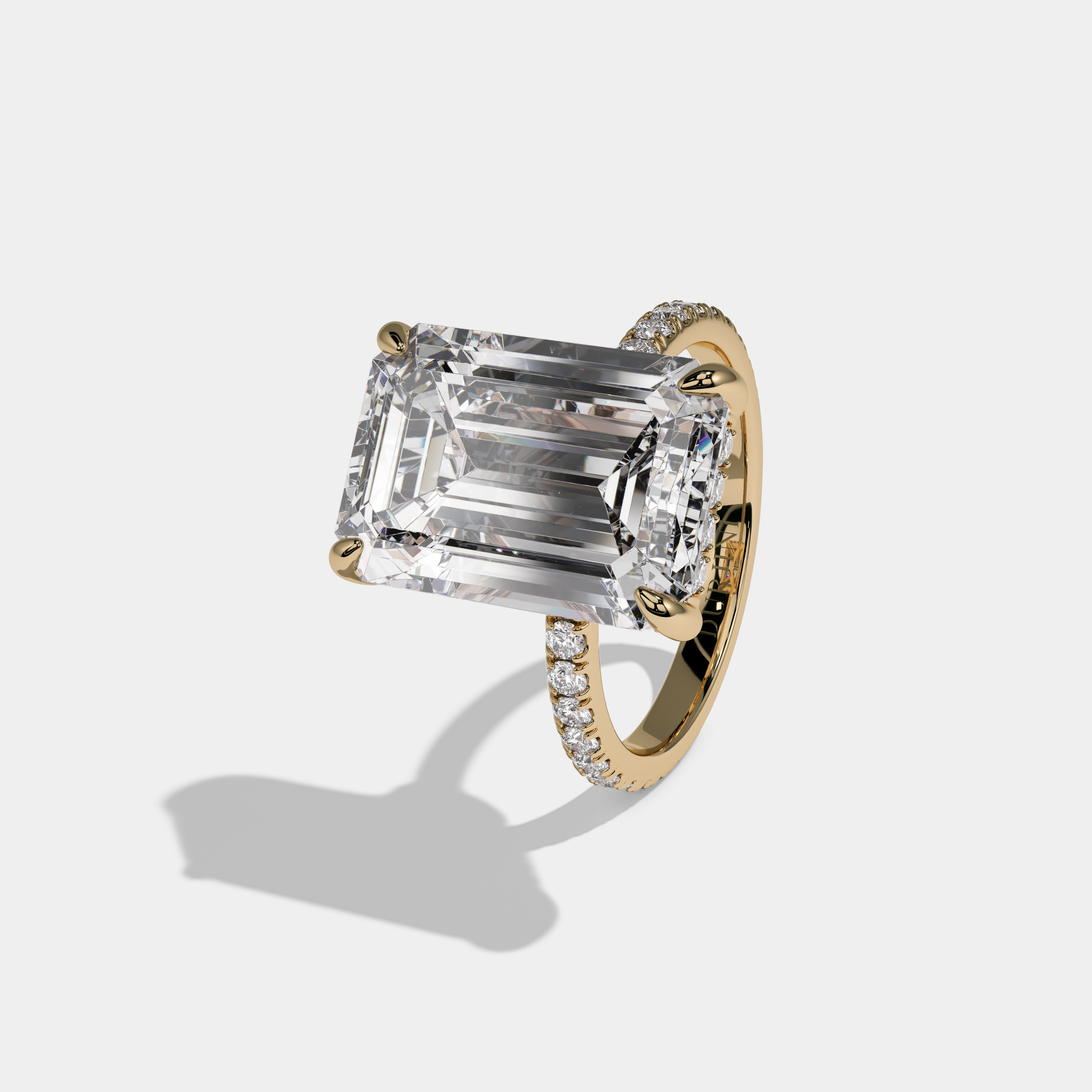 Arabella Emerald Cut Diamond Band Hidden Halo Engagement Ring 12ct 18k Yellow Gold