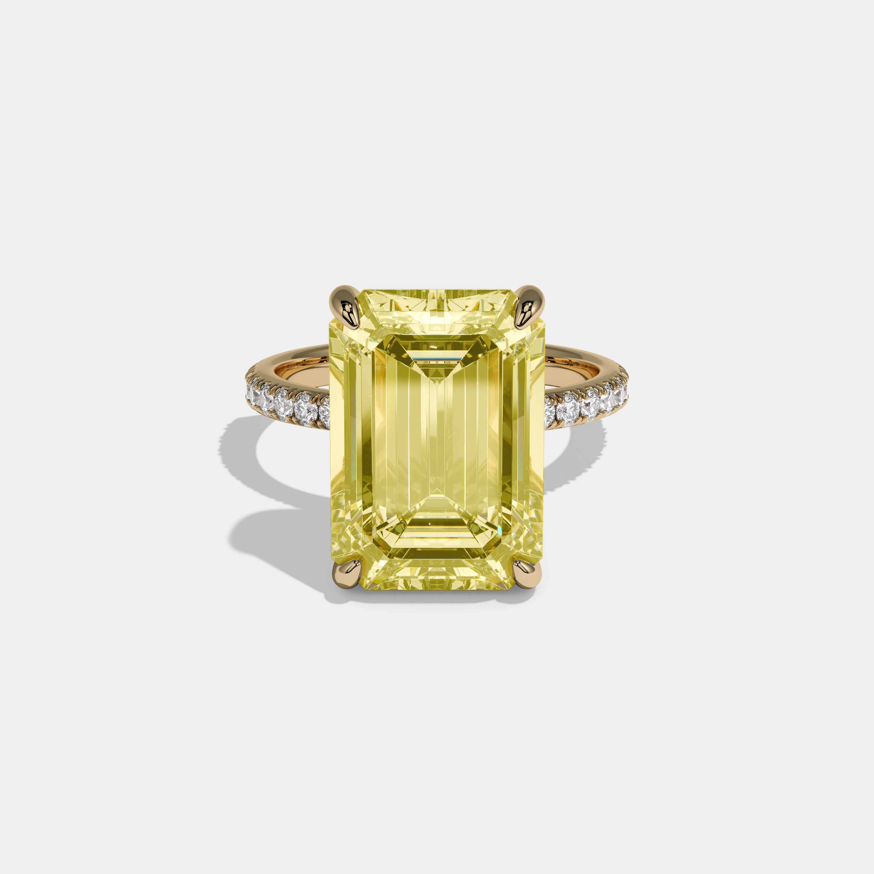 Beatrice Fancy Yellow Emerald Cut Diamond Band Hidden Halo Engagement Ring 12ct 18k Yellow Gold