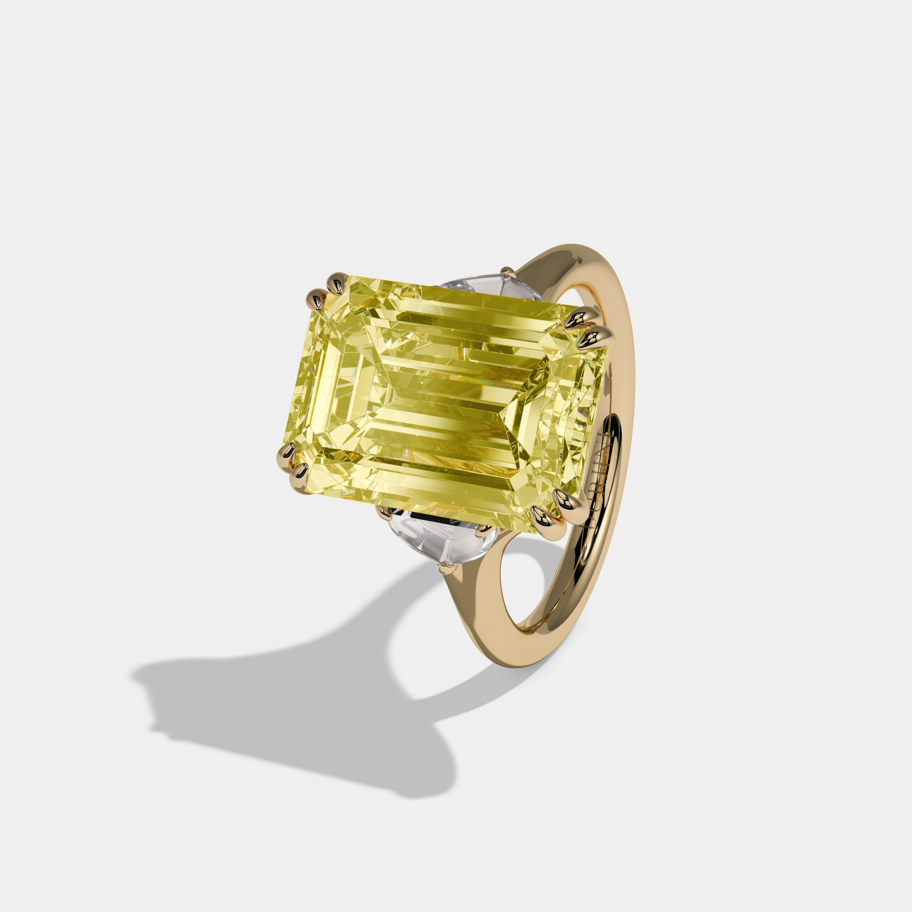 Charlotte Fancy Yellow Emerald Cut Diamond Plain Band Engagement Ring 10ct 18k Yellow Gold