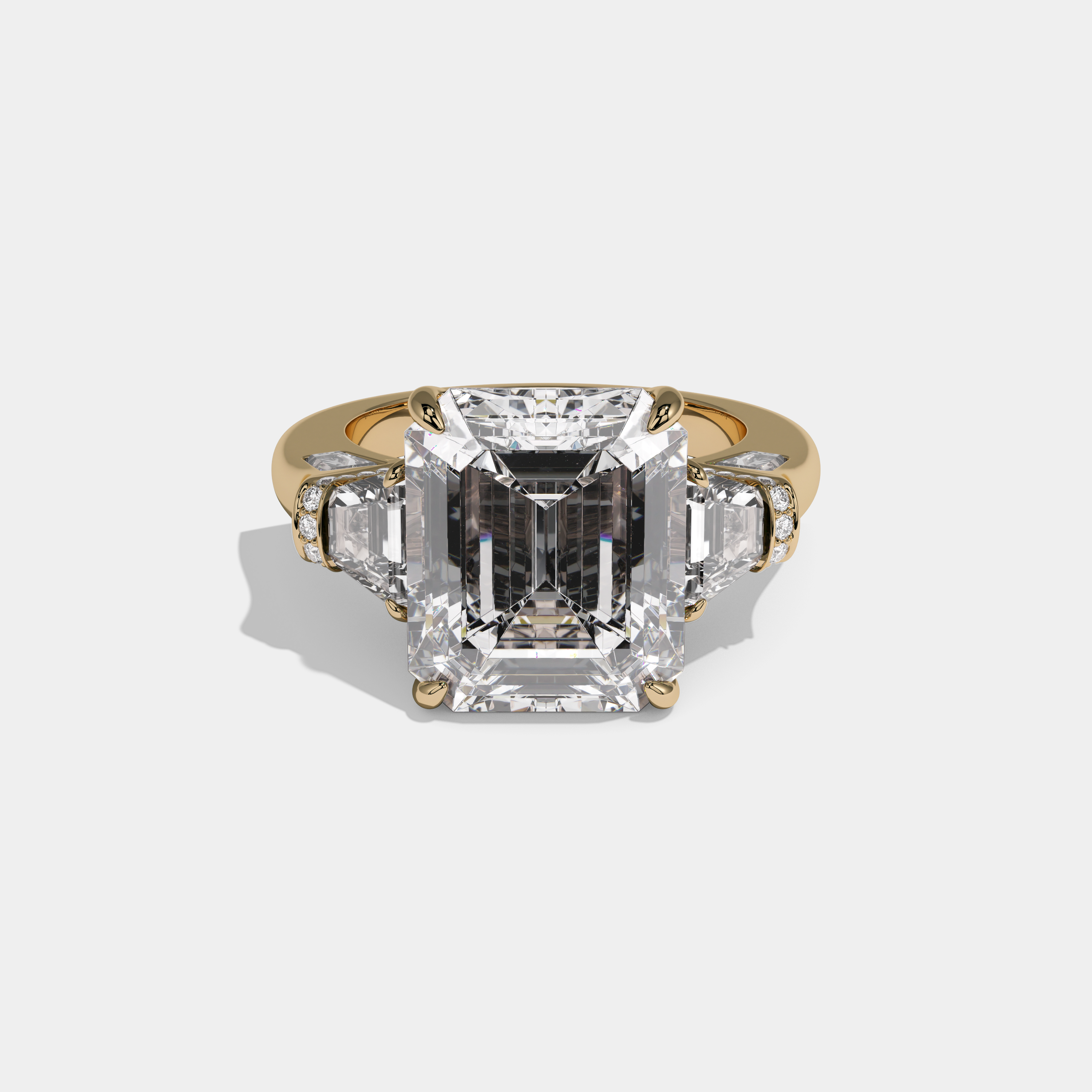 Eugenie Emerald Cut Diamond Plain Band With Trapezoid Sides Engagement Ring 10ct 18k Yellow Gold