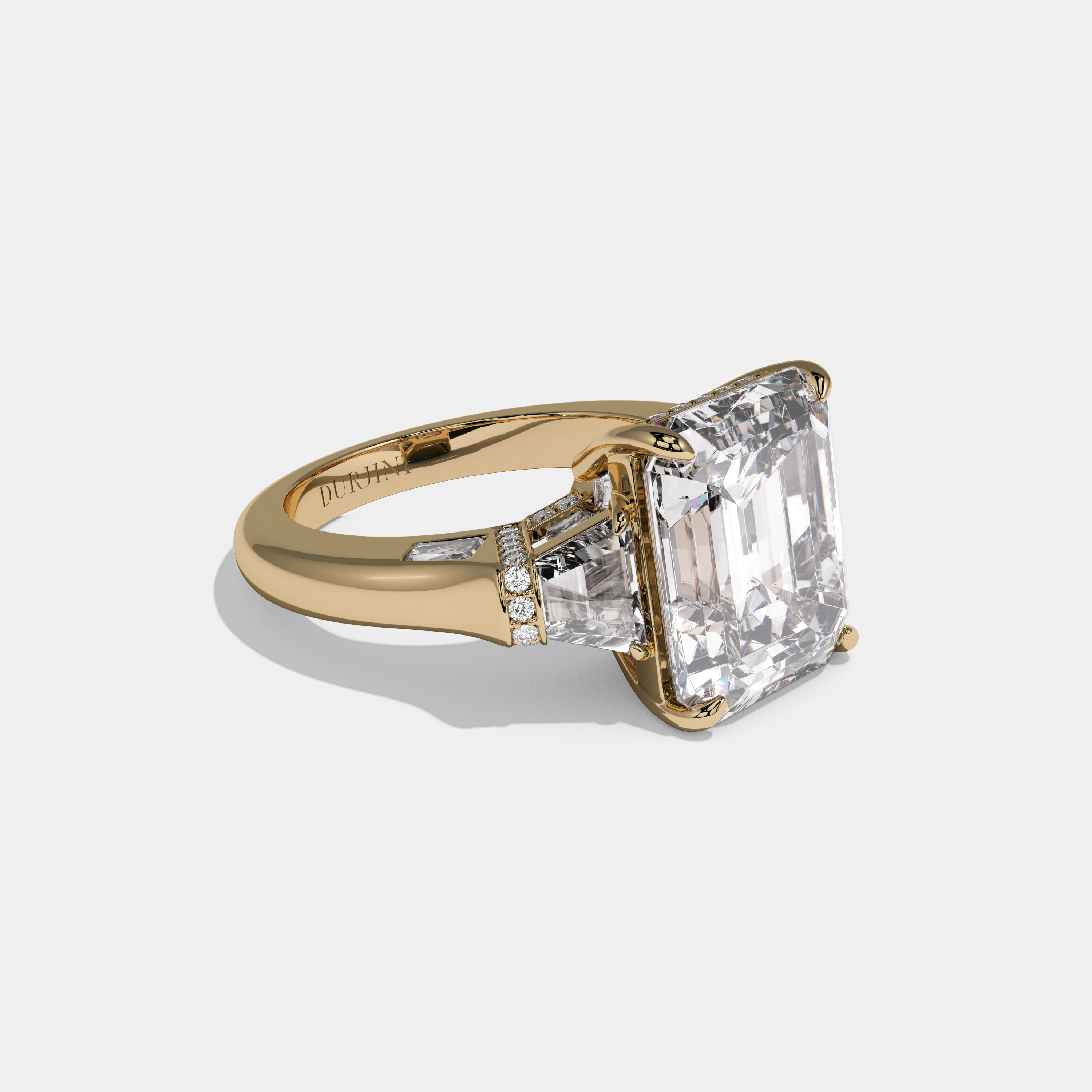 Eugenie Emerald Cut Diamond Plain Band With Trapezoid Sides Engagement Ring 10ct 18k Yellow Gold