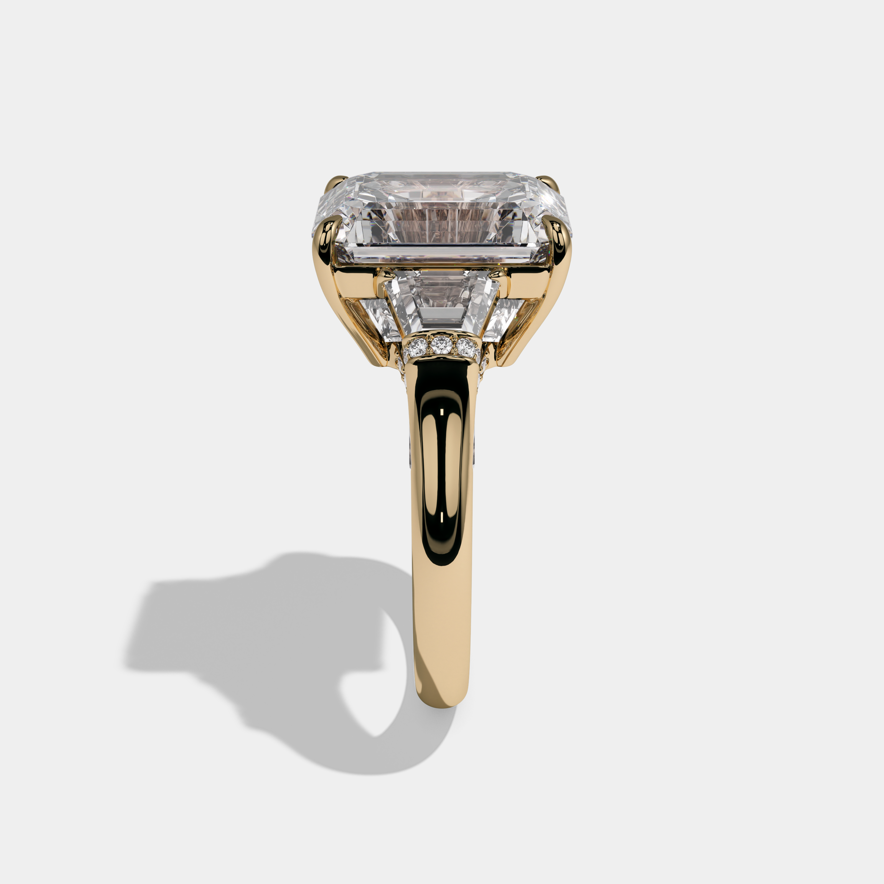 Eugenie Emerald Cut Diamond Plain Band With Trapezoid Sides Engagement Ring 10ct 18k Yellow Gold