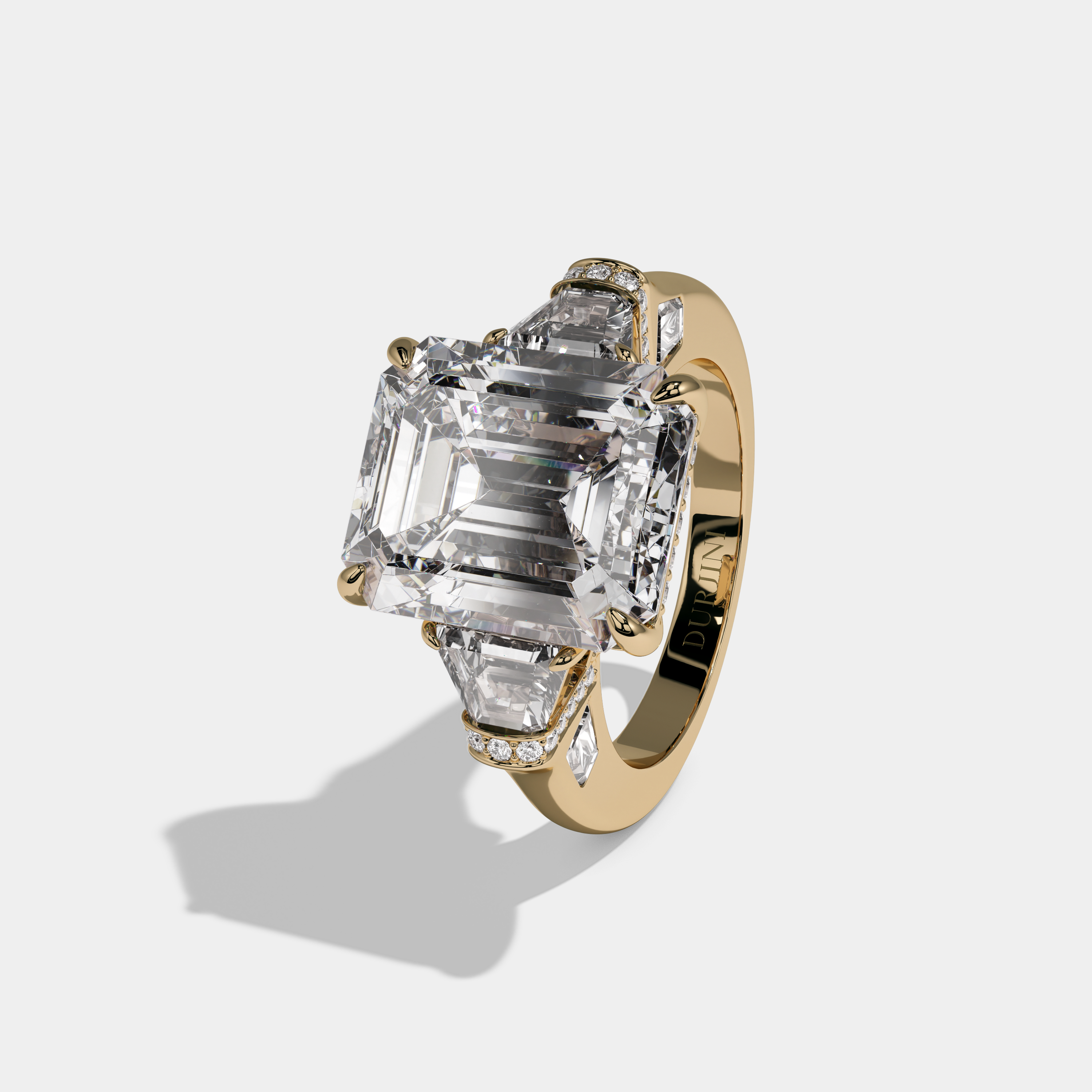 Eugenie Emerald Cut Diamond Plain Band With Trapezoid Sides Engagement Ring 10ct 18k Yellow Gold