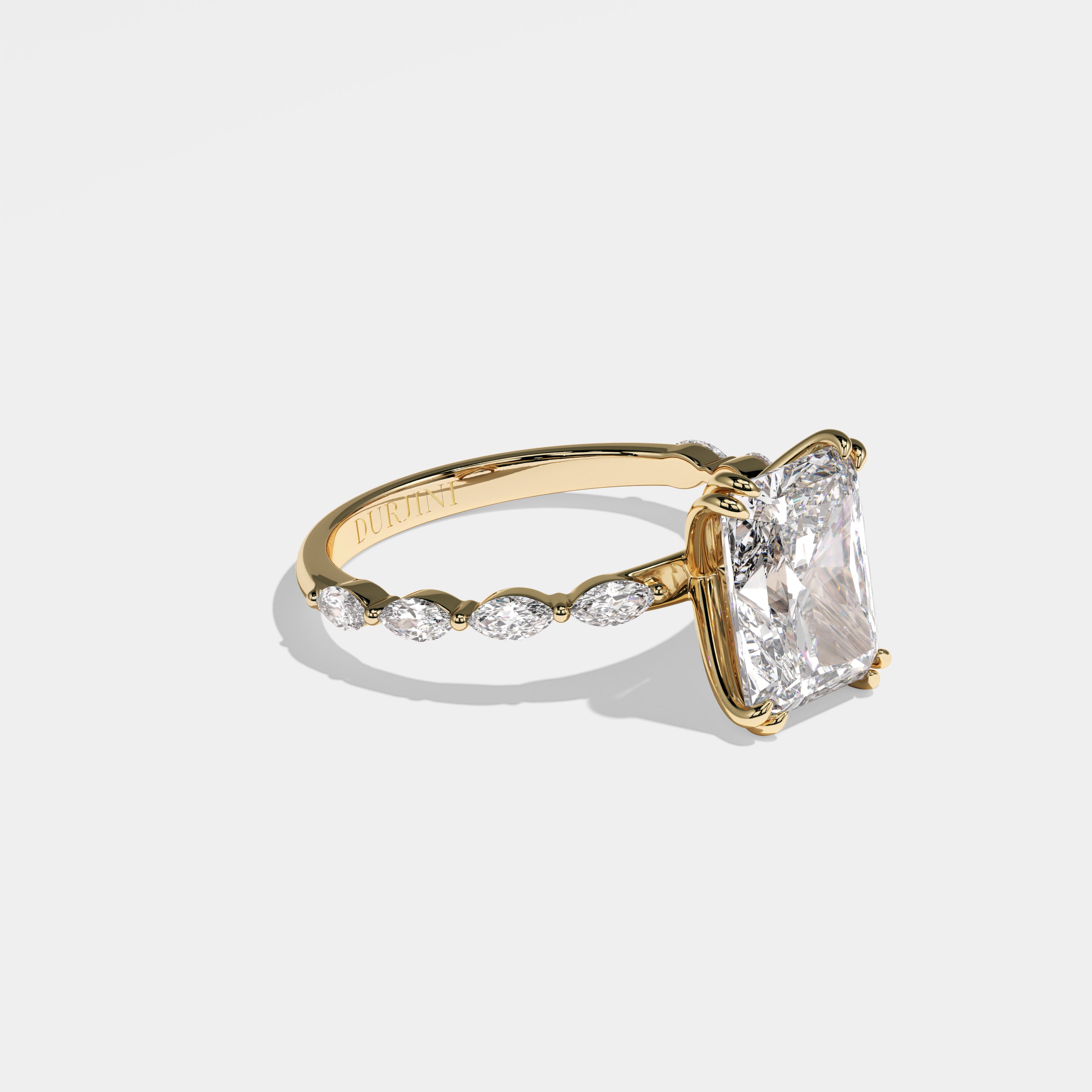 Castle radiant halo diamond engagement ring in 18K yellow gold by Kurbãni Durjini, right view