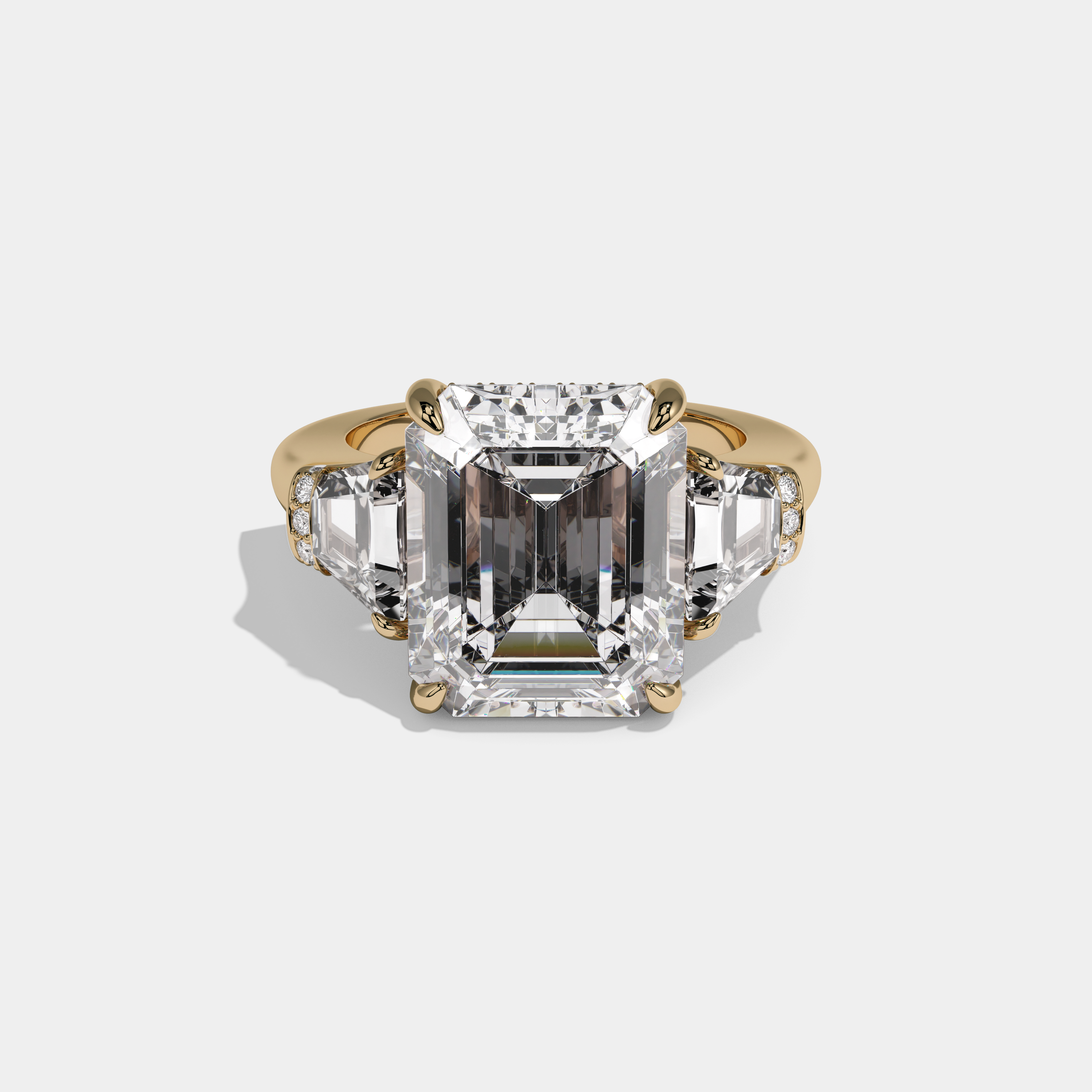 Adelaide Emerald Cut Diamond Plain Band With Quad Cut Sides Engagement Ring 10ct 18k Yellow Gold