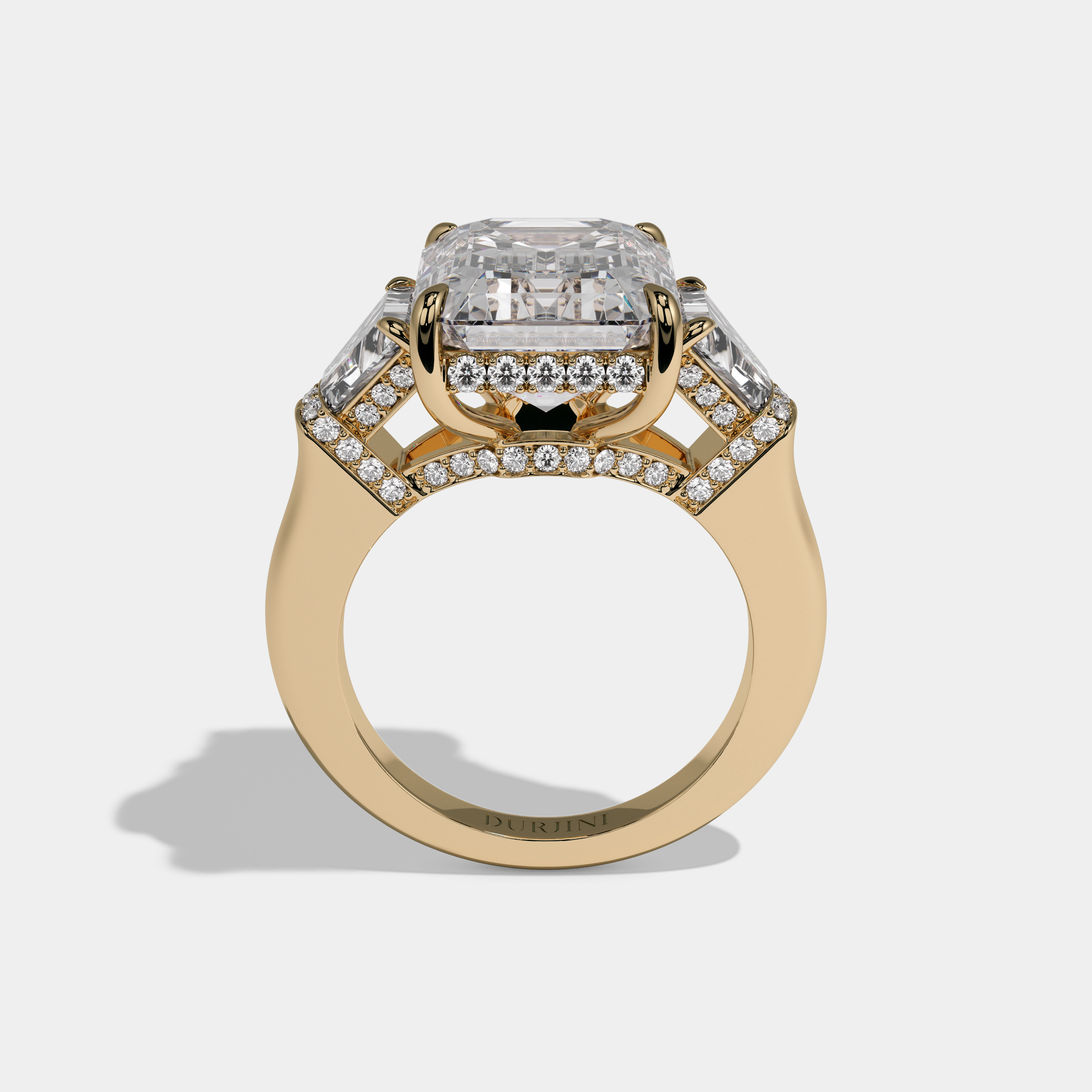 Adelaide Emerald Cut Diamond Plain Band With Quad Cut Sides Engagement Ring 10ct 18k Yellow Gold