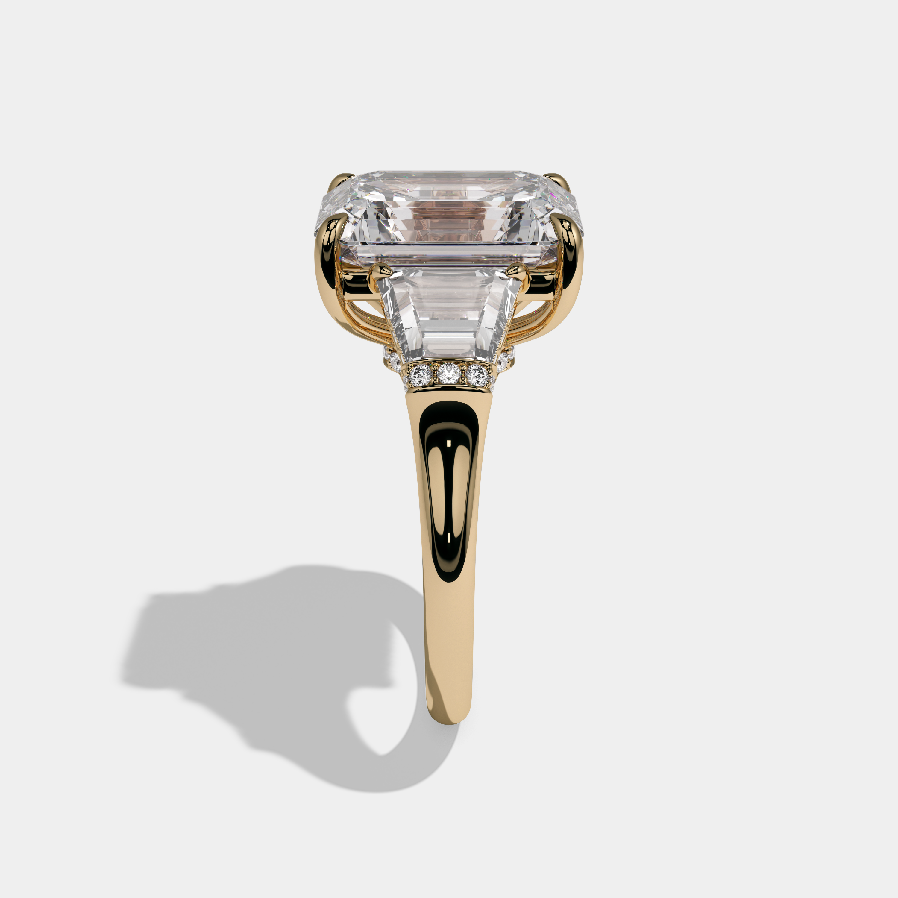 Adelaide Emerald Cut Diamond Plain Band With Quad Cut Sides Engagement Ring 10ct 18k Yellow Gold