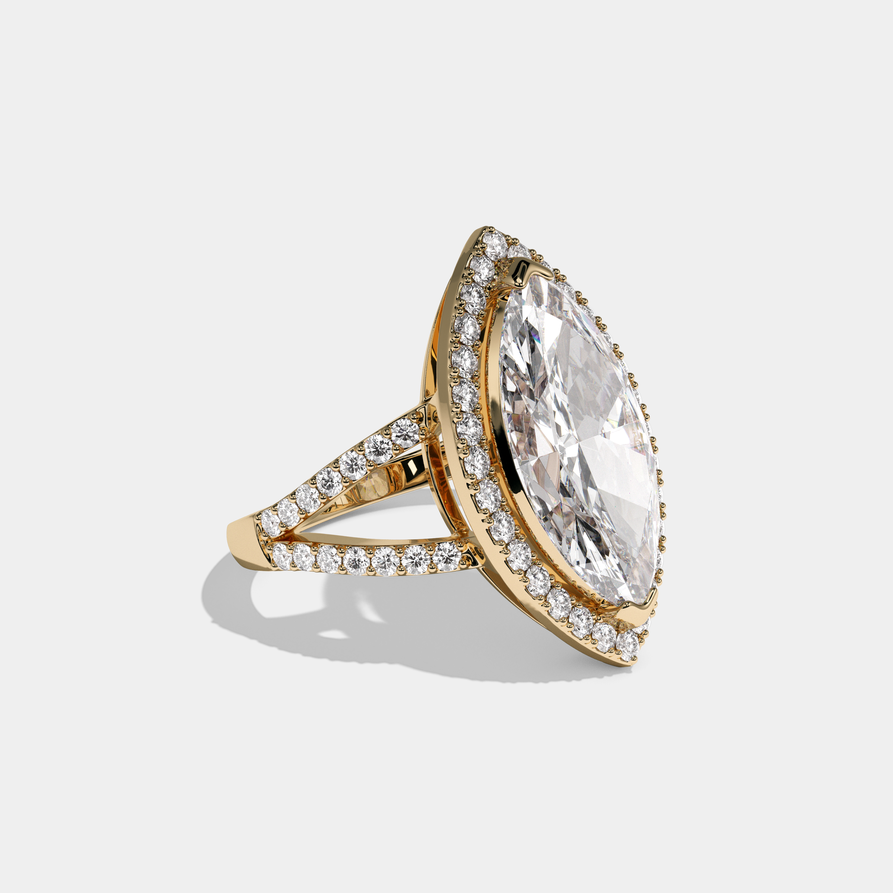 Charlotte Marquise Cut Diamond Halo Engagement Ring 10ct 18K Yellow Gold