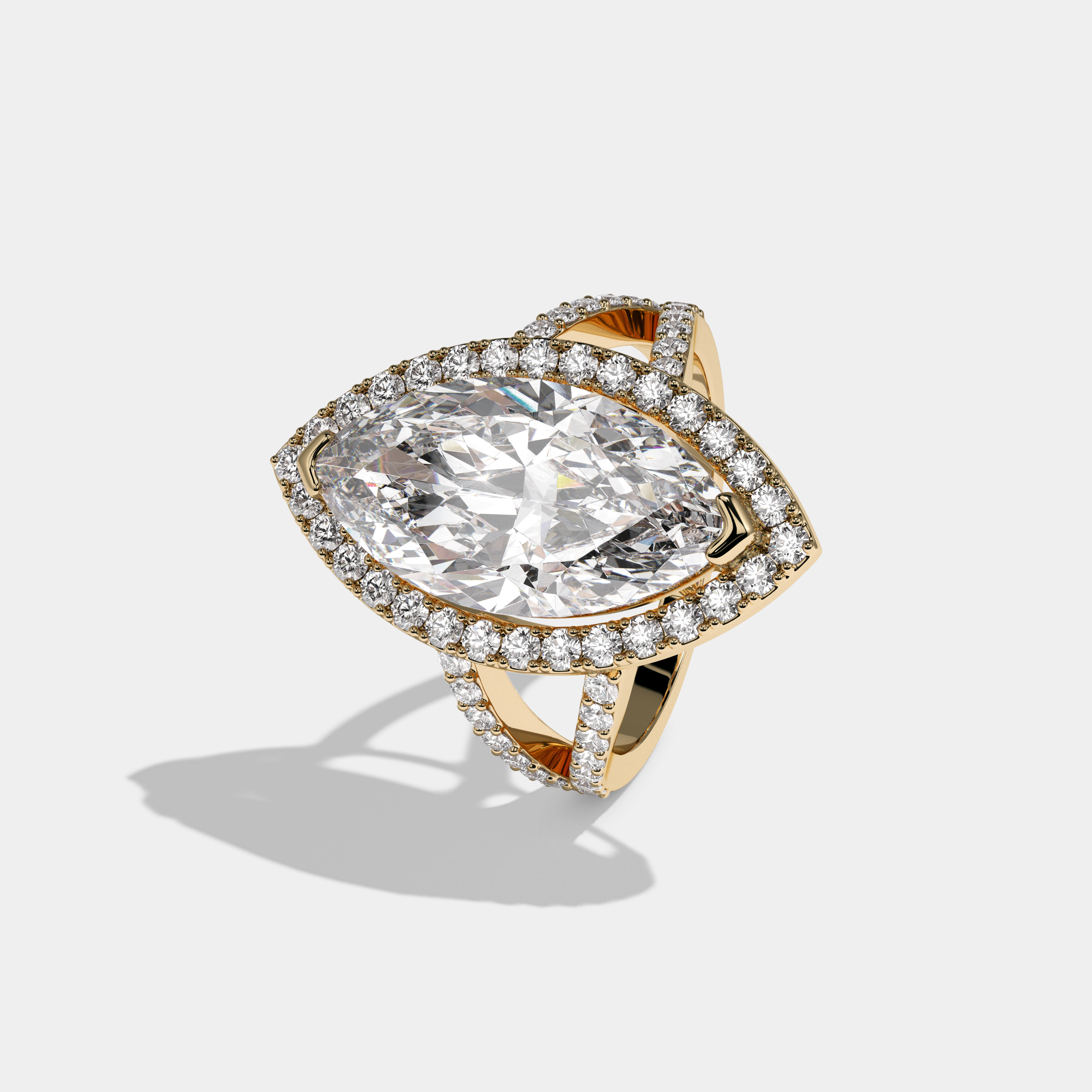 Charlotte Marquise Cut Diamond Halo Engagement Ring 10ct 18K Yellow Gold