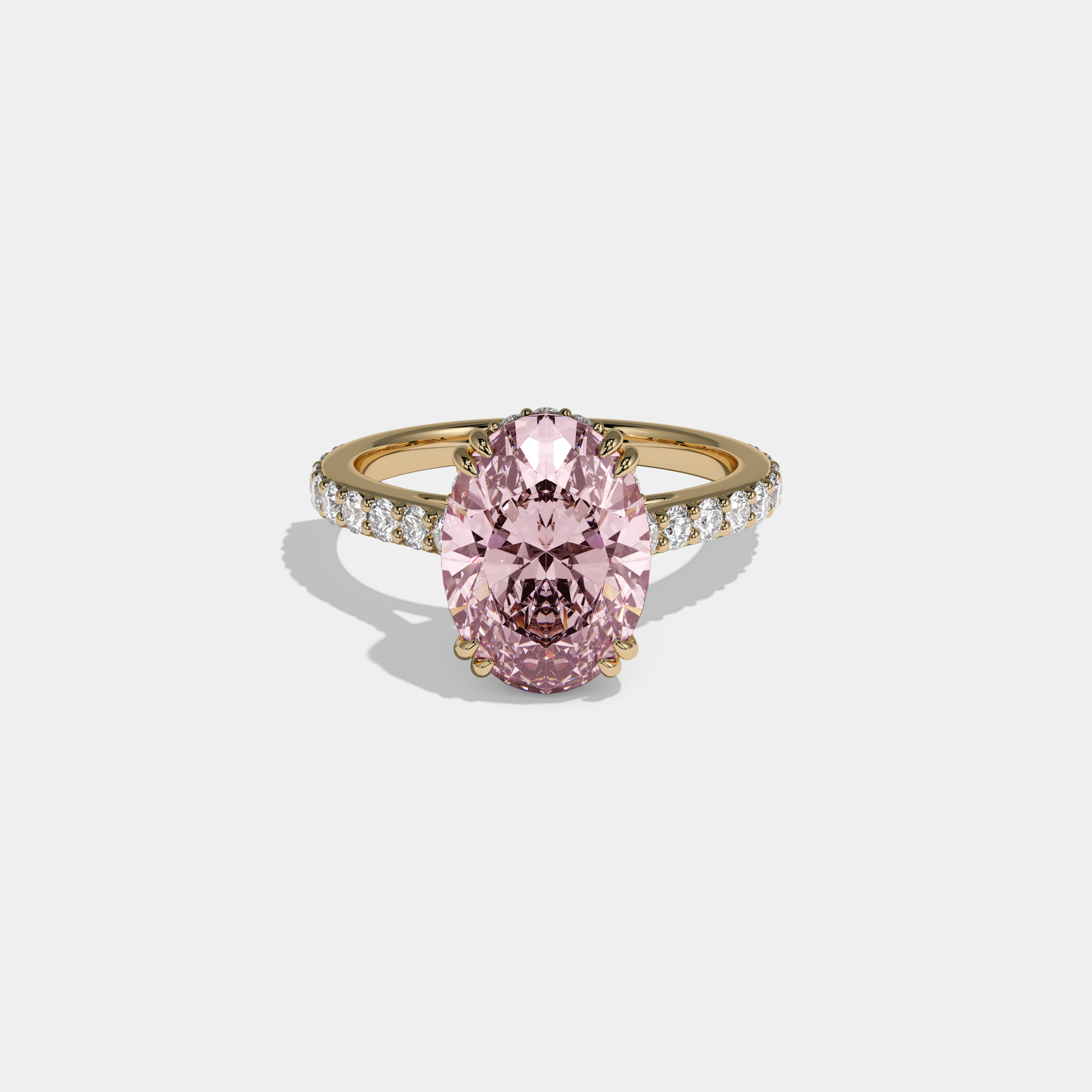 Charlotte Fancy Pink Oval Cut Diamond Band Engagement Ring 7ct 18K Yellow Gold