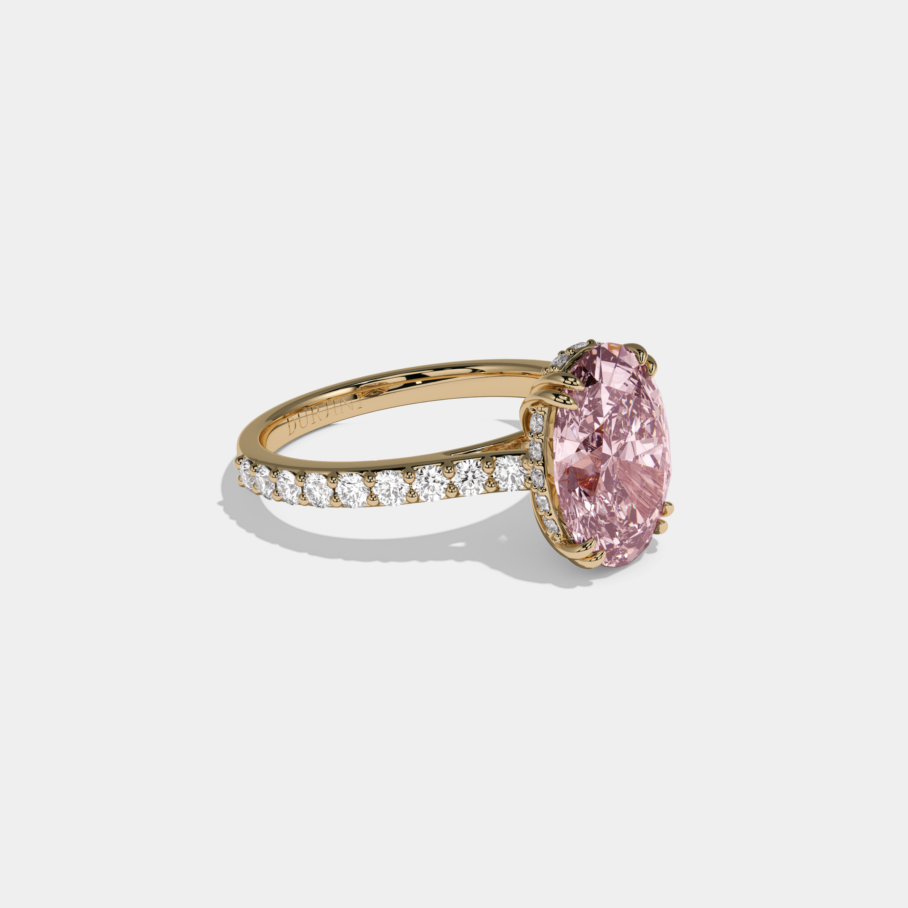 Charlotte Fancy Pink Oval Cut Diamond Band Engagement Ring 7ct 18K Yellow Gold