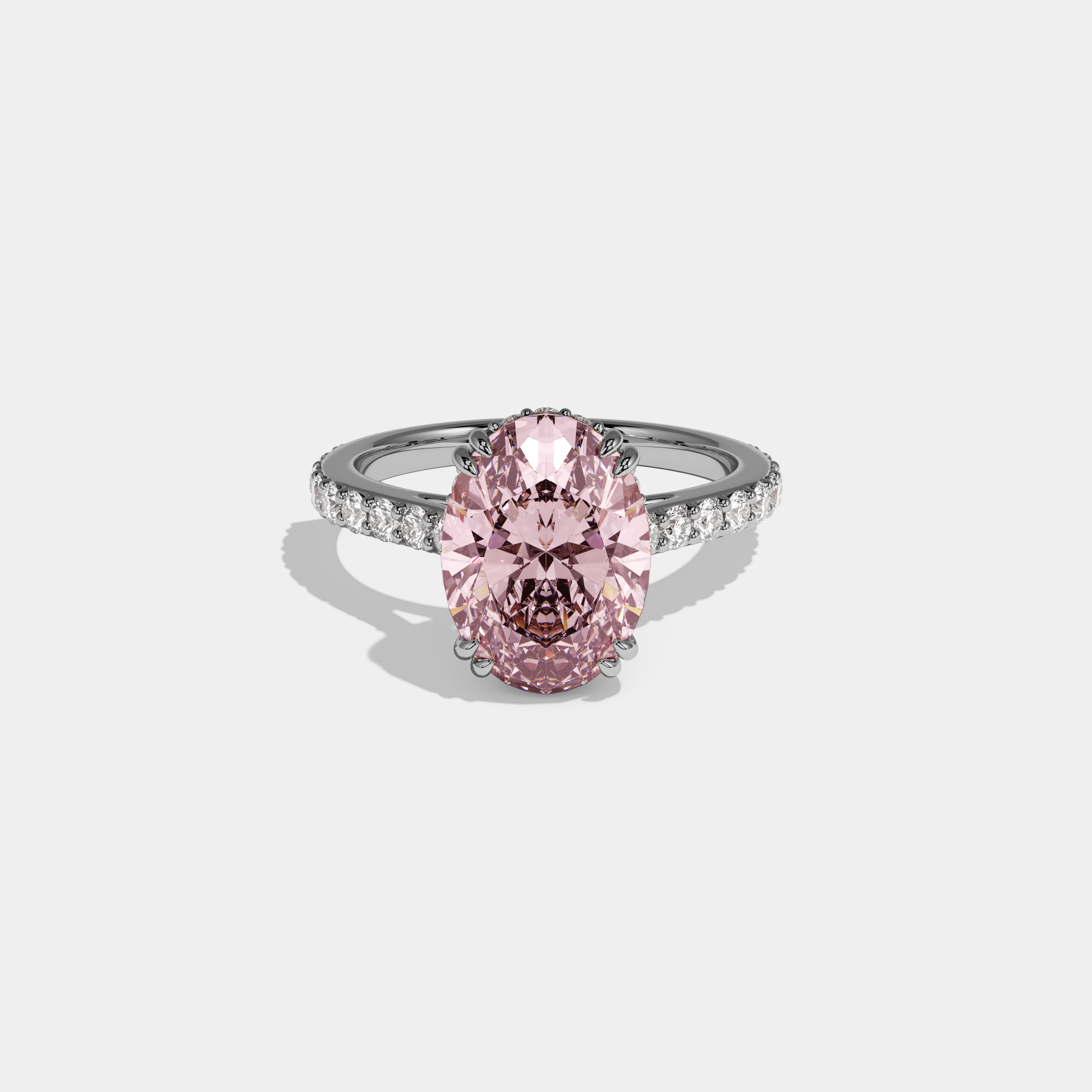 Beatrice Fancy Pink Oval Cut Diamond Band Engagement Ring 7ct 18K White Gold