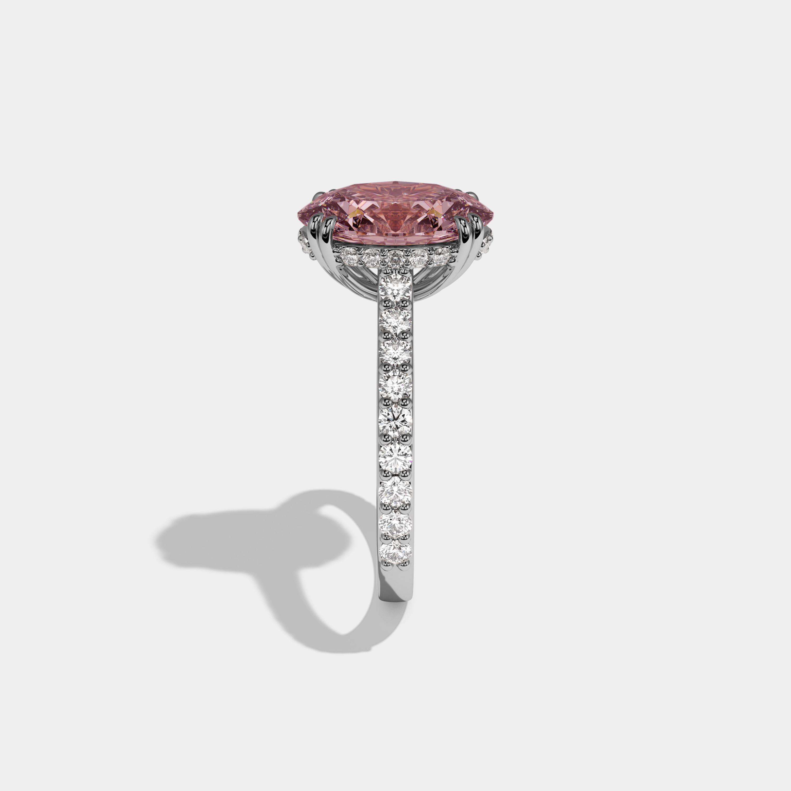Beatrice Fancy Pink Oval Cut Diamond Band Engagement Ring 7ct 18K White Gold