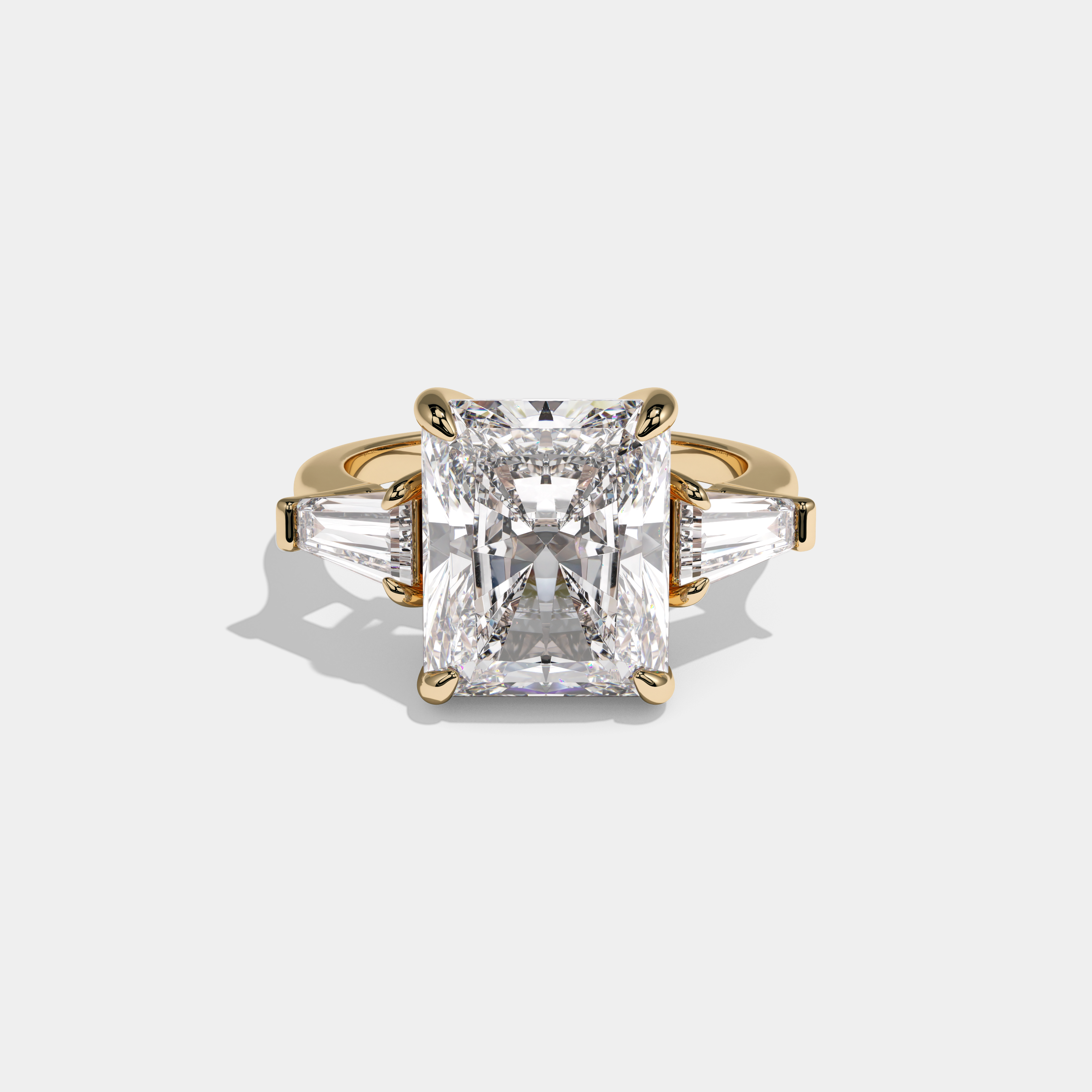 Victoria Radiant Brilliant Cut Diamond With Baguette Sides Plain Band Engagement Ring 10ct 18k Yellow Gold