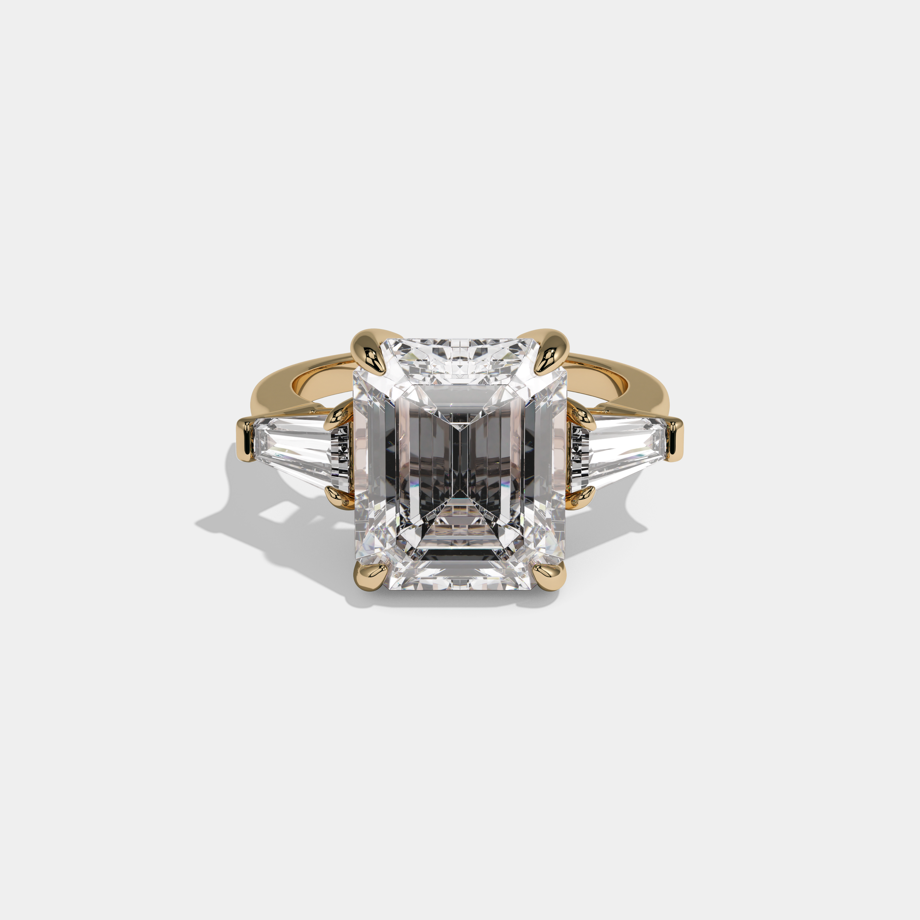 Helena Emerald Cut Diamond Plain Band With Tapered Baguette Cut Sides Engagement Ring 10ct 18k Yellow Gold