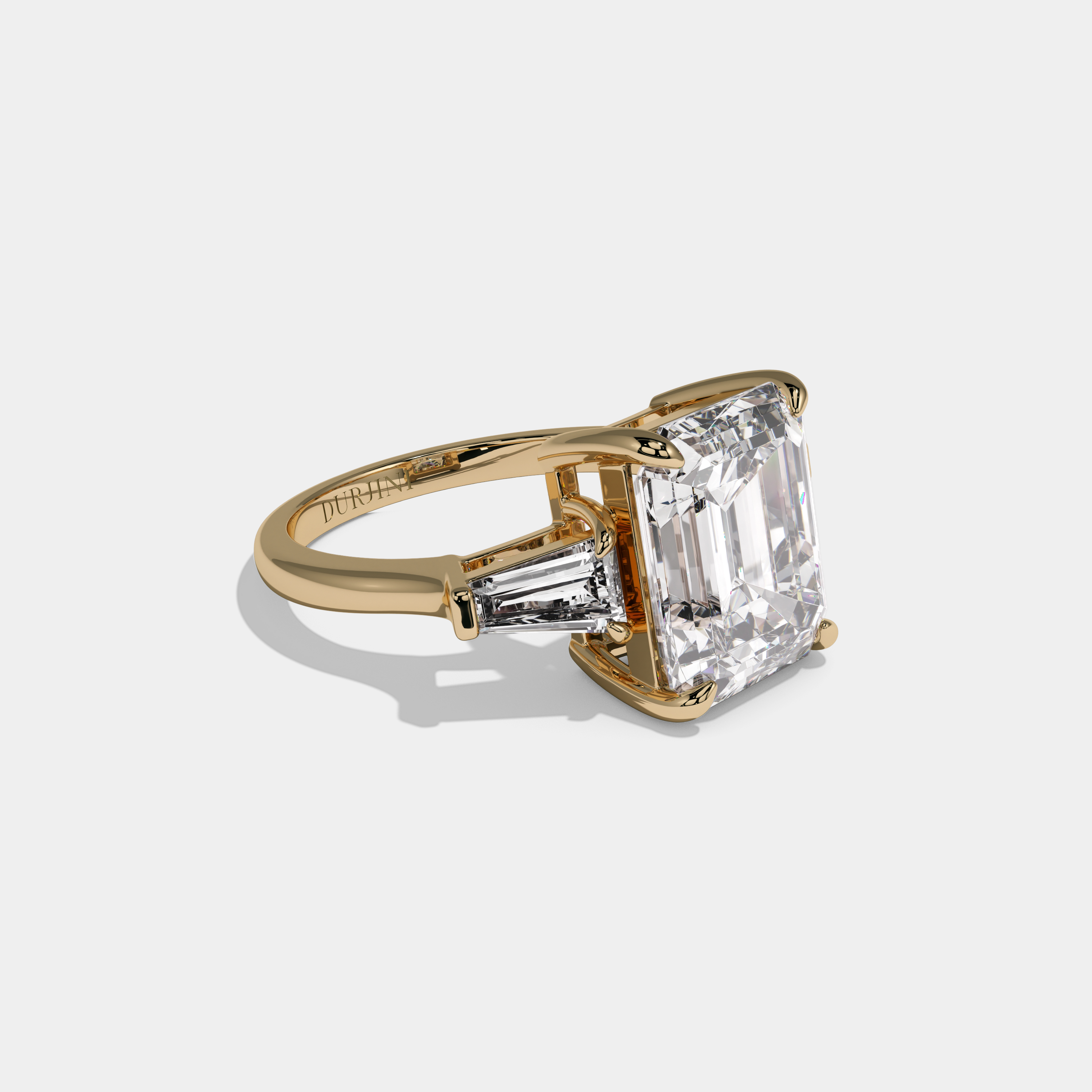 Helena Emerald Cut Diamond Plain Band With Tapered Baguette Cut Sides Engagement Ring 10ct 18k Yellow Gold