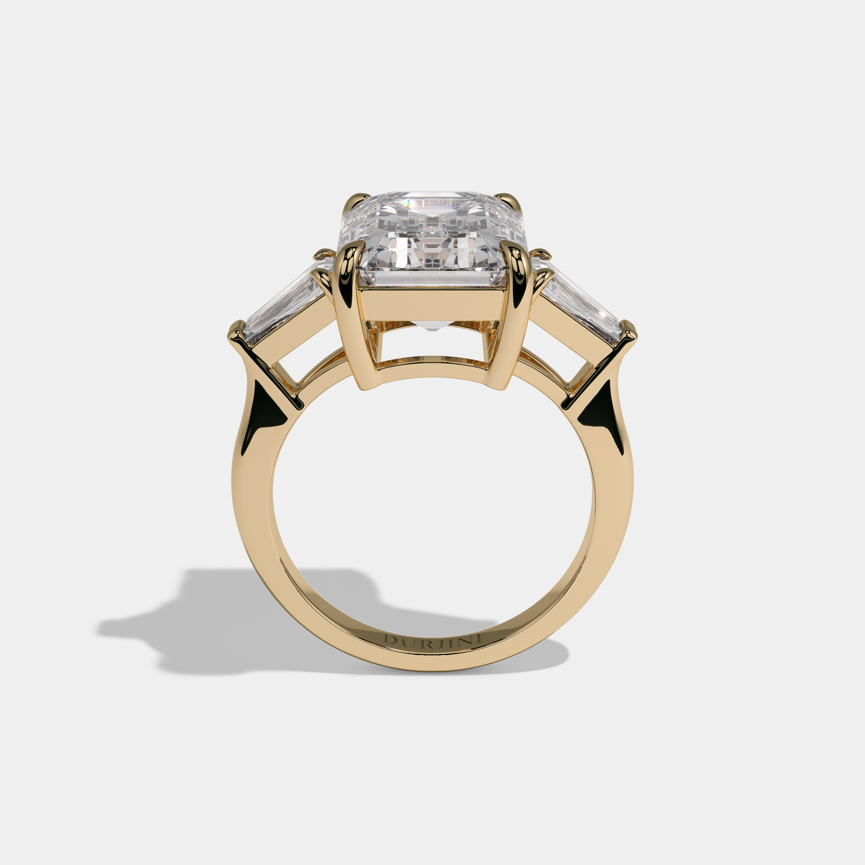Helena Emerald Cut Diamond Plain Band With Tapered Baguette Cut Sides Engagement Ring 10ct 18k Yellow Gold