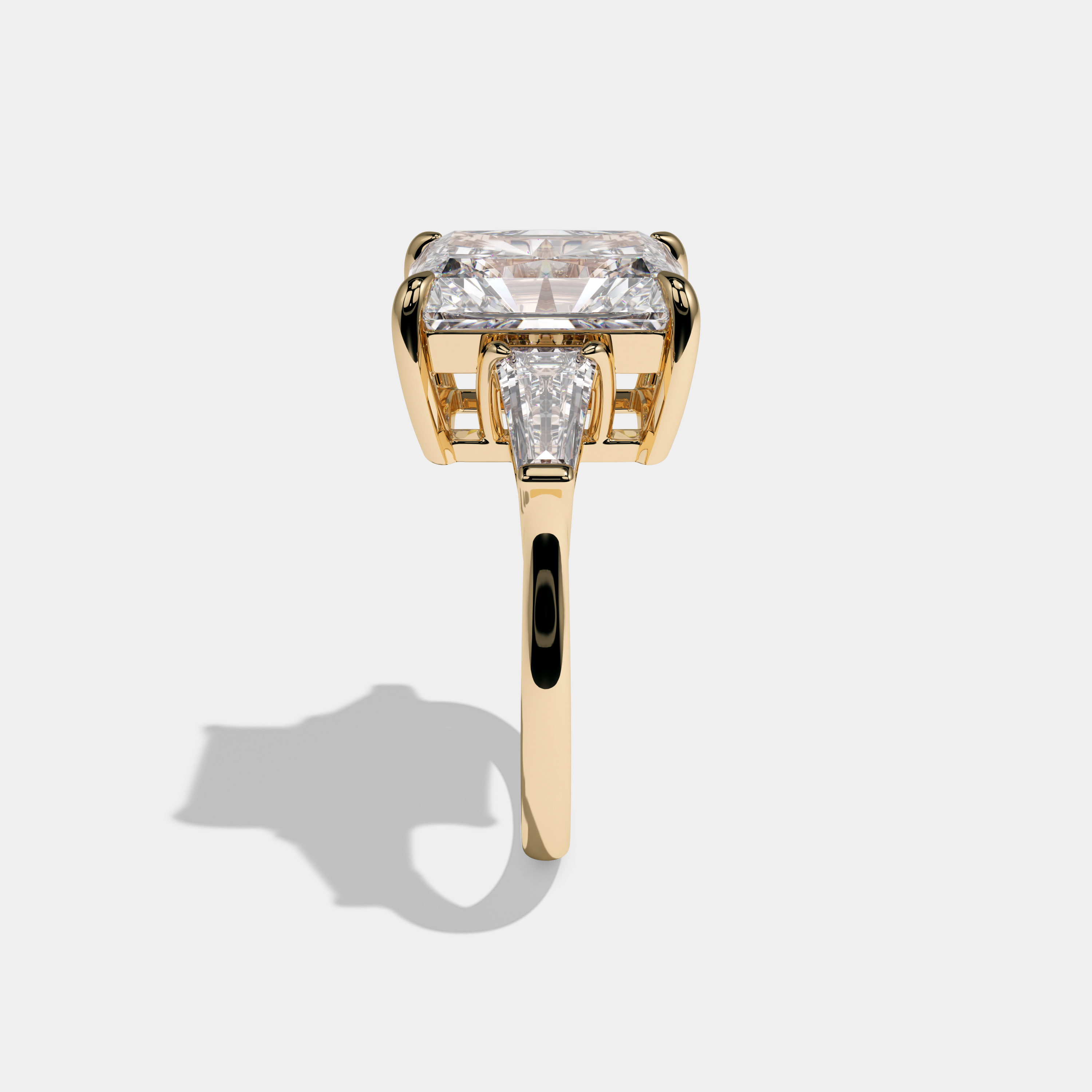 Victoria Radiant Brilliant Cut Diamond With Baguette Sides Plain Band Engagement Ring 10ct 18k Yellow Gold