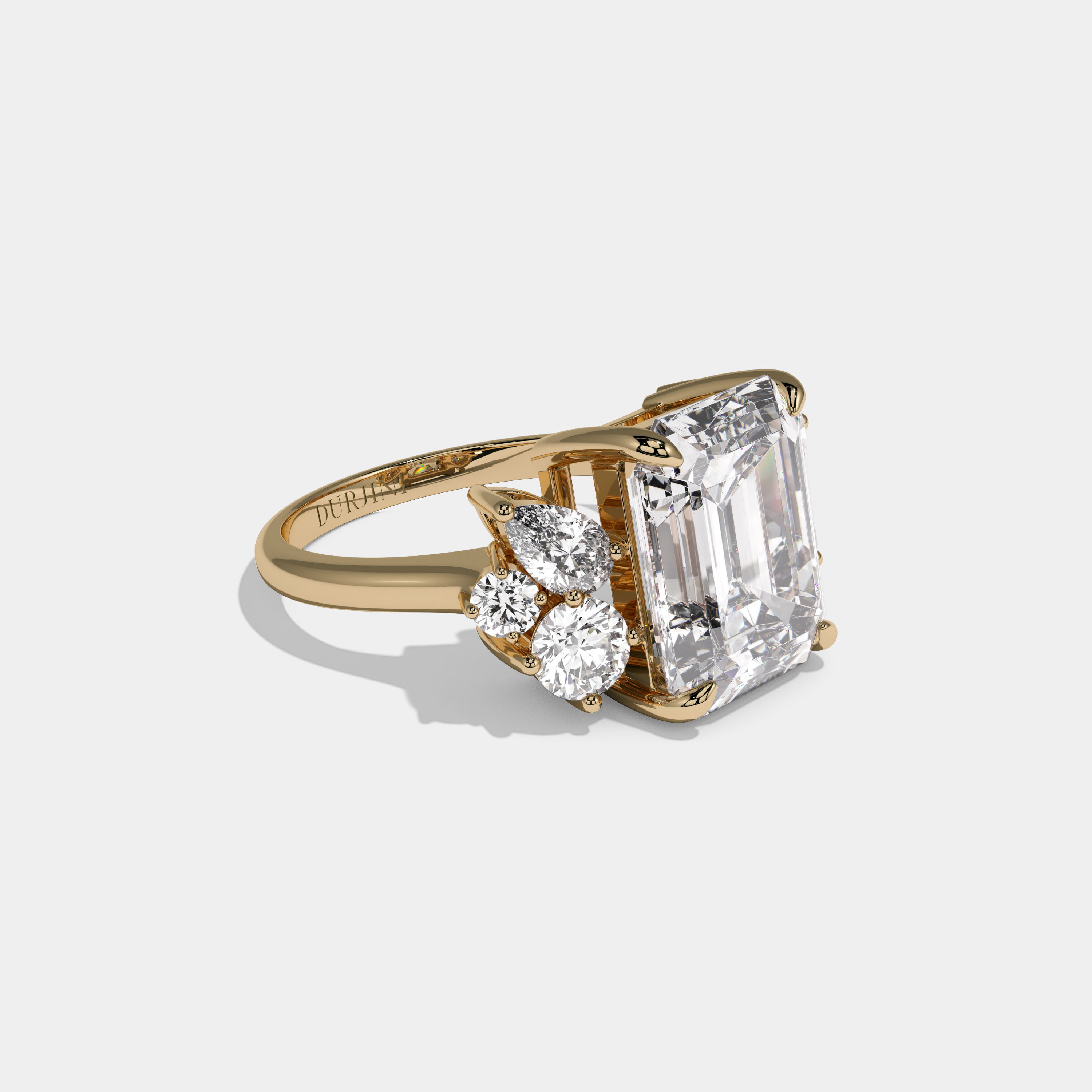 Isabella Emerald Cut Diamond Plain Band With Round Cut Sides Engagement Ring 10ct 18k Yellow Gold