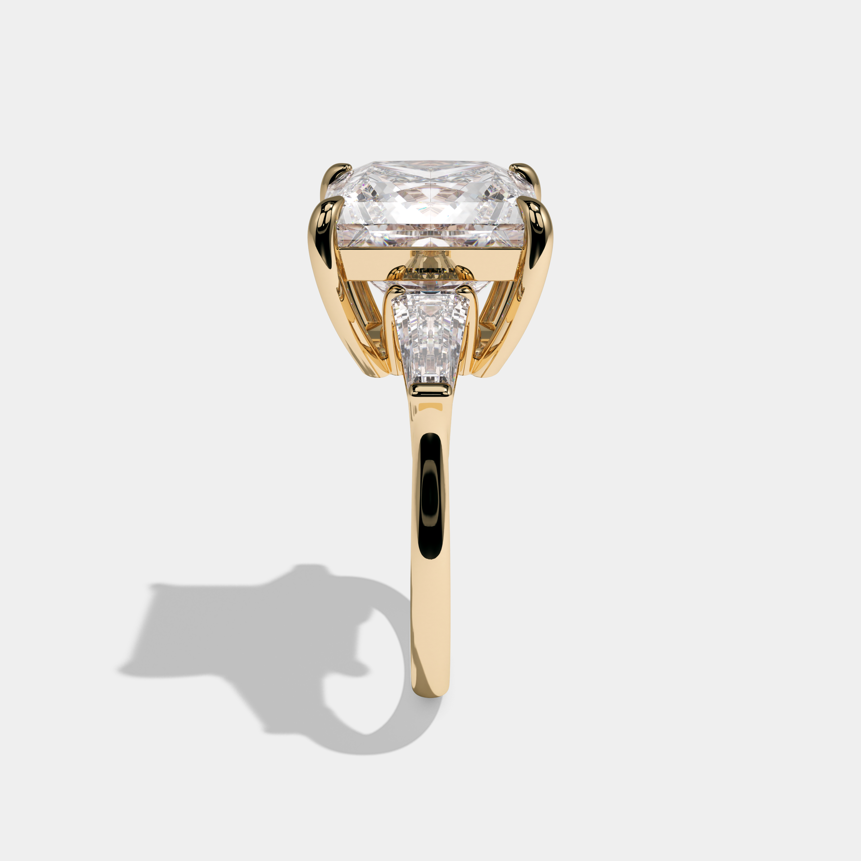 Victoria Princess Cut Diamond Trio Halo Plain Band Engagement Ring 10ct 18k Yellow Gold