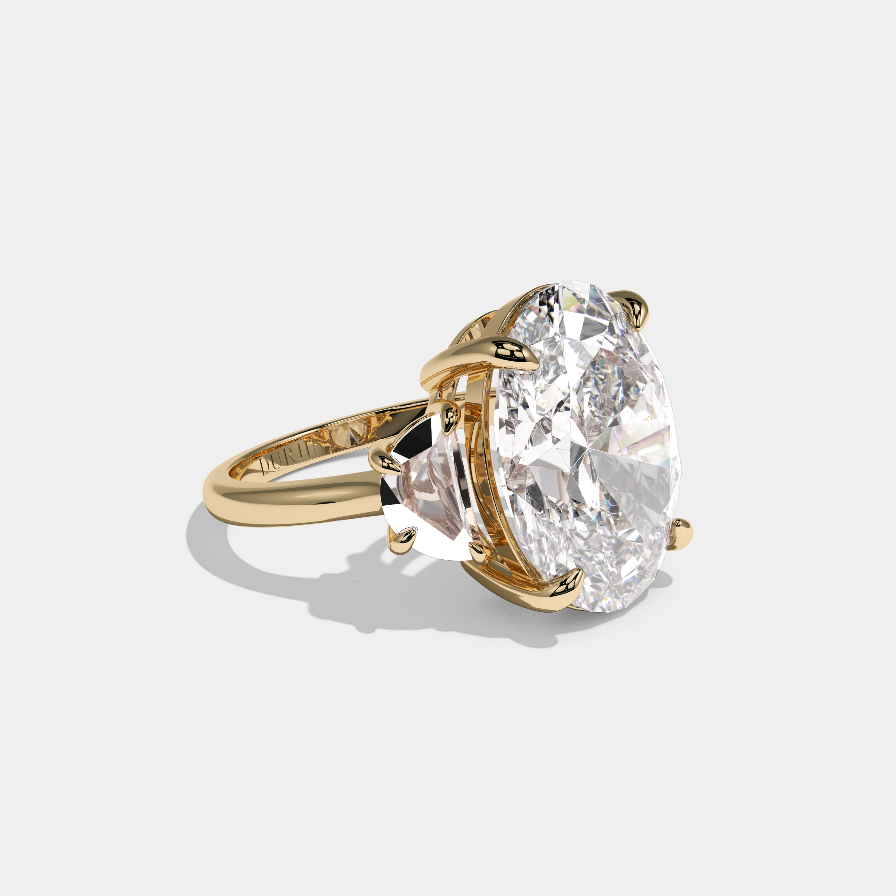Helena Oval Cut Diamond Halo Plain Band With Half Moon Side Engagement Ring 10ct 18k Yellow Gold