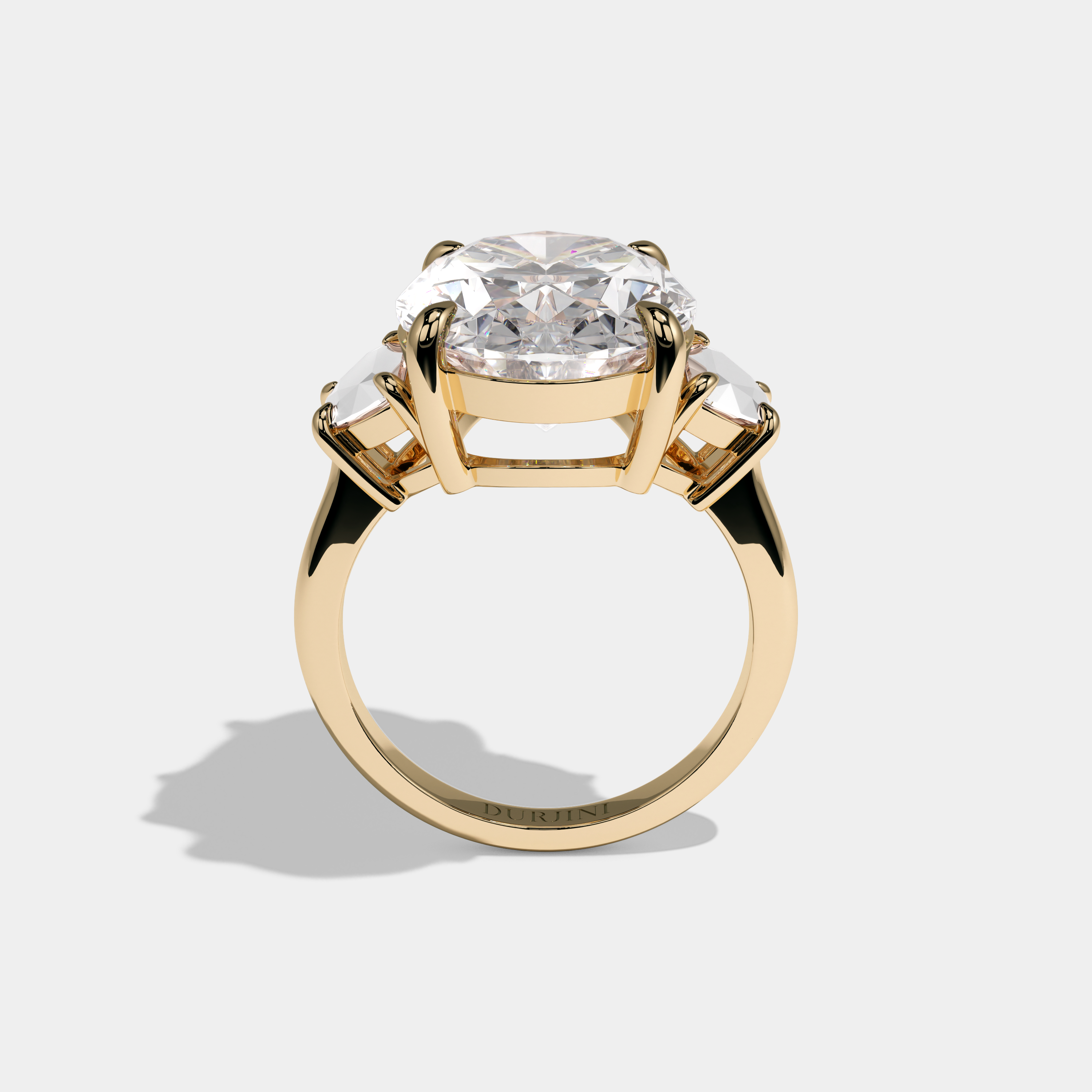 Helena Oval Cut Diamond Halo Plain Band With Half Moon Side Engagement Ring 10ct 18k Yellow Gold
