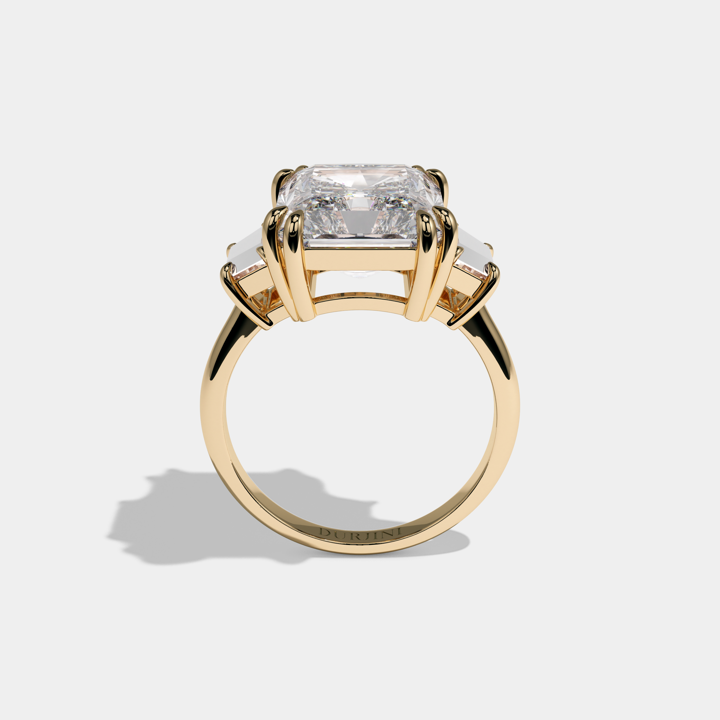 Alexandra Radiant Cut Diamond Halo Plain Band With Trapezoid Side Diamond Engagement Ring 10ct 18k Yellow Gold