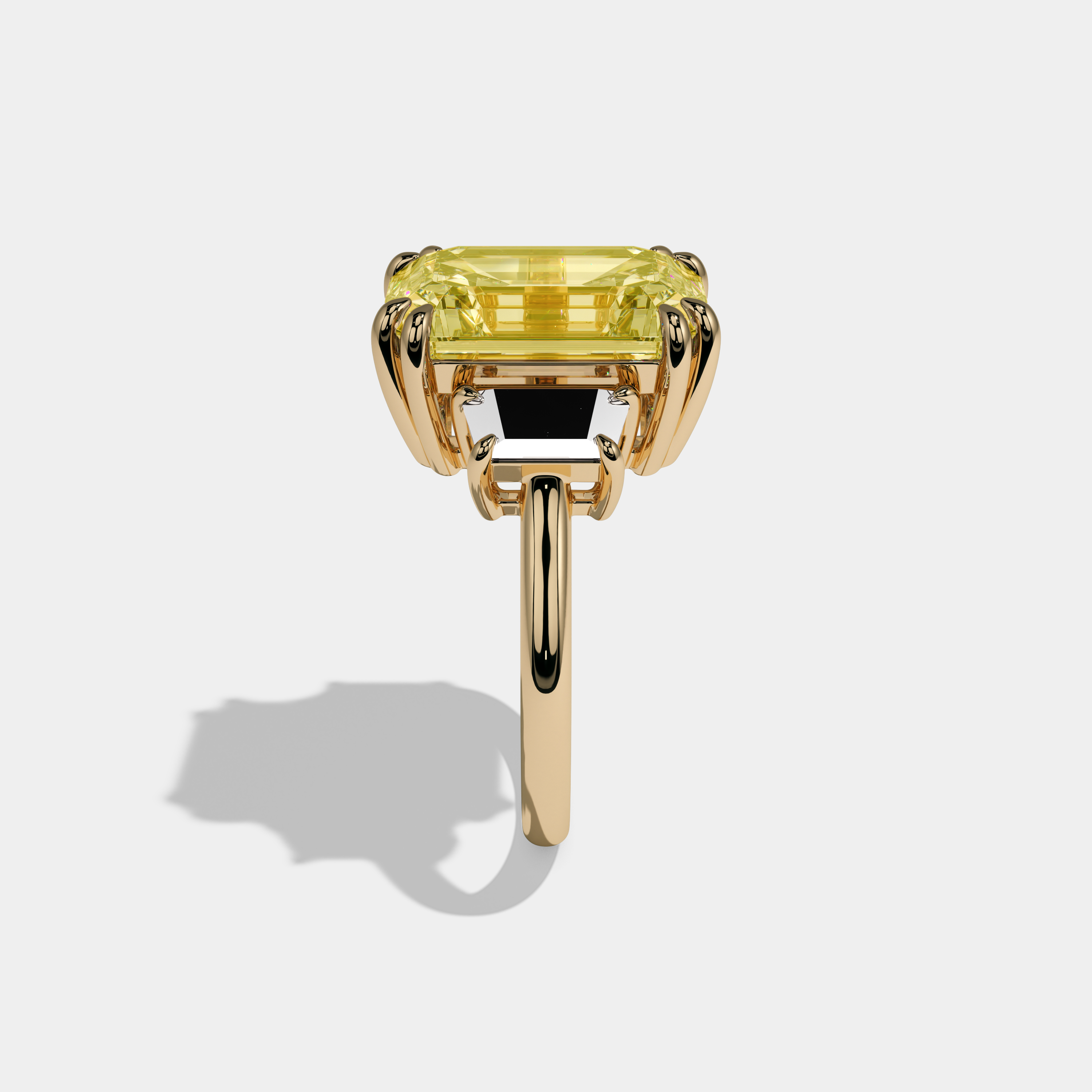 Elizabeth Fancy Yellow Emerald Cut Diamond Plain Band With Step Cut Sides Engagement Ring 8ct 18K Yellow Gold