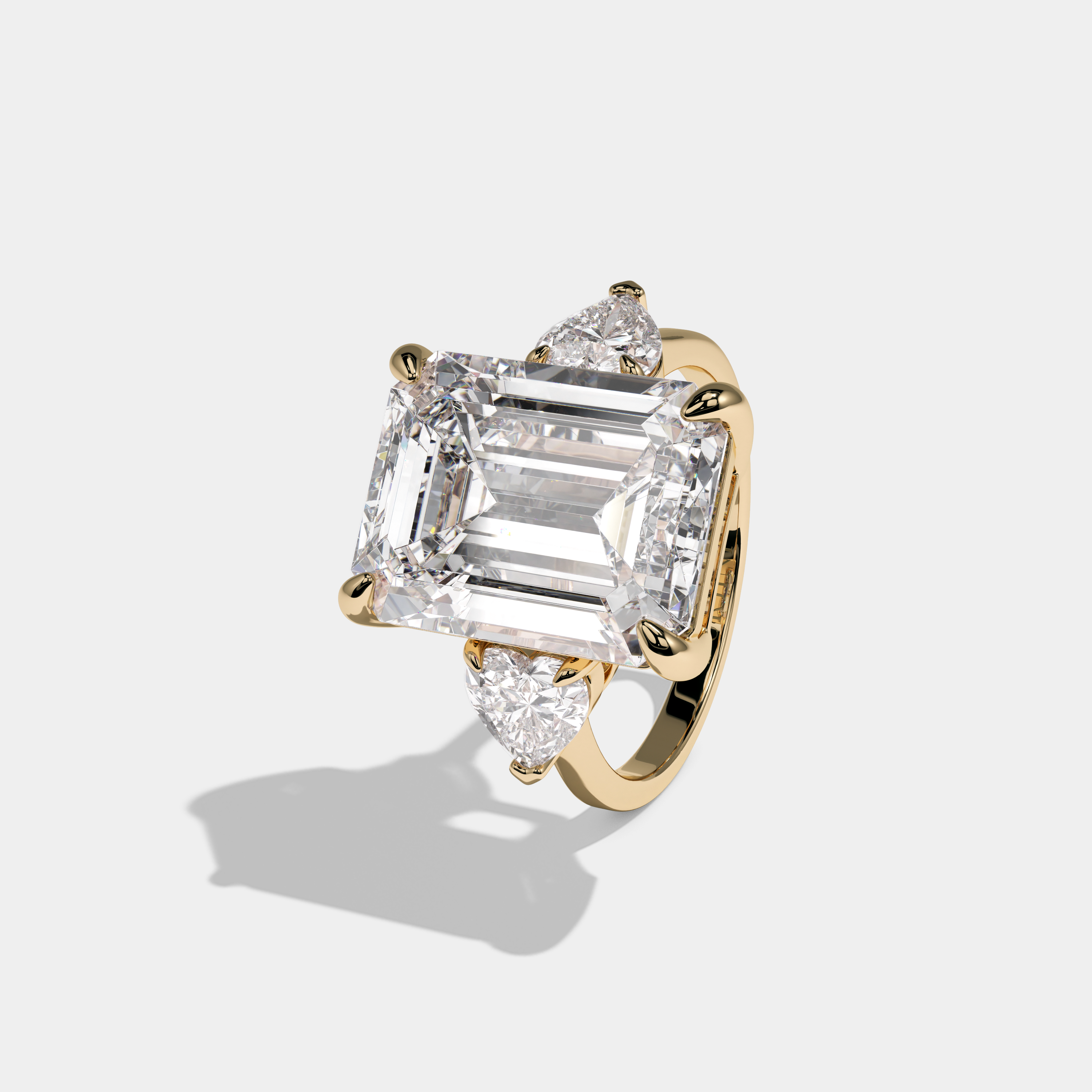 Elizabeth Emerald Cut Diamond Halo Plain Band With Heart Side Engagement Ring 10ct 18k Yellow Gold