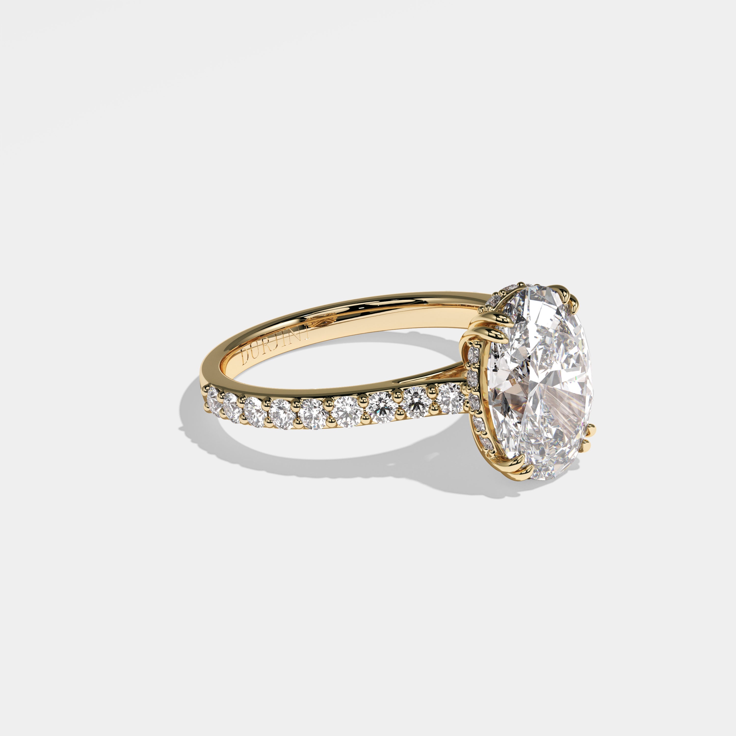 Midnight oval halo diamond engagement ring in 18K yellow gold by Kurbãni Durjini, right view