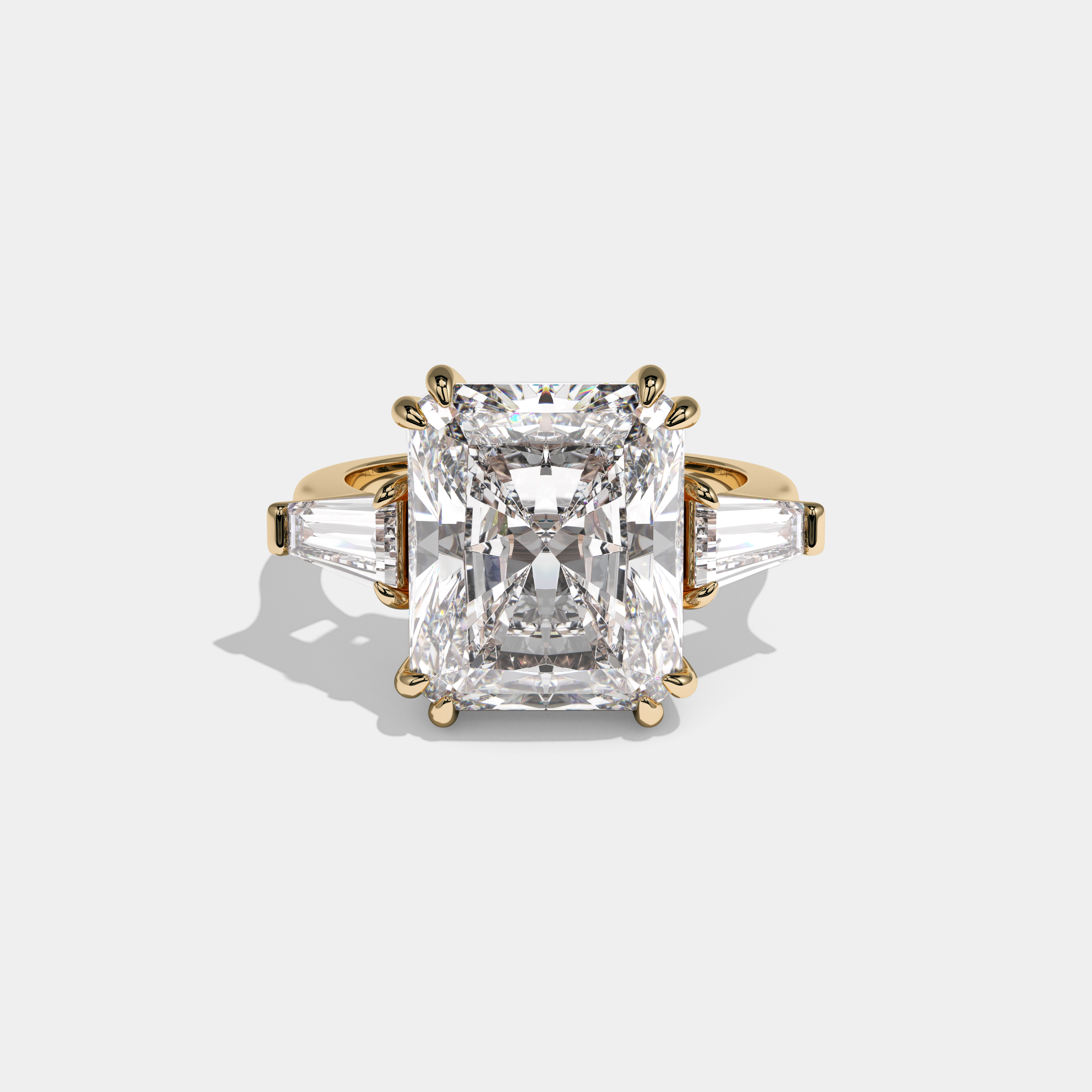 Beatrice Radiant Cut Diamond Halo Plain Band With Quadrant Side Engagement Ring 10ct 18k Yellow Gold