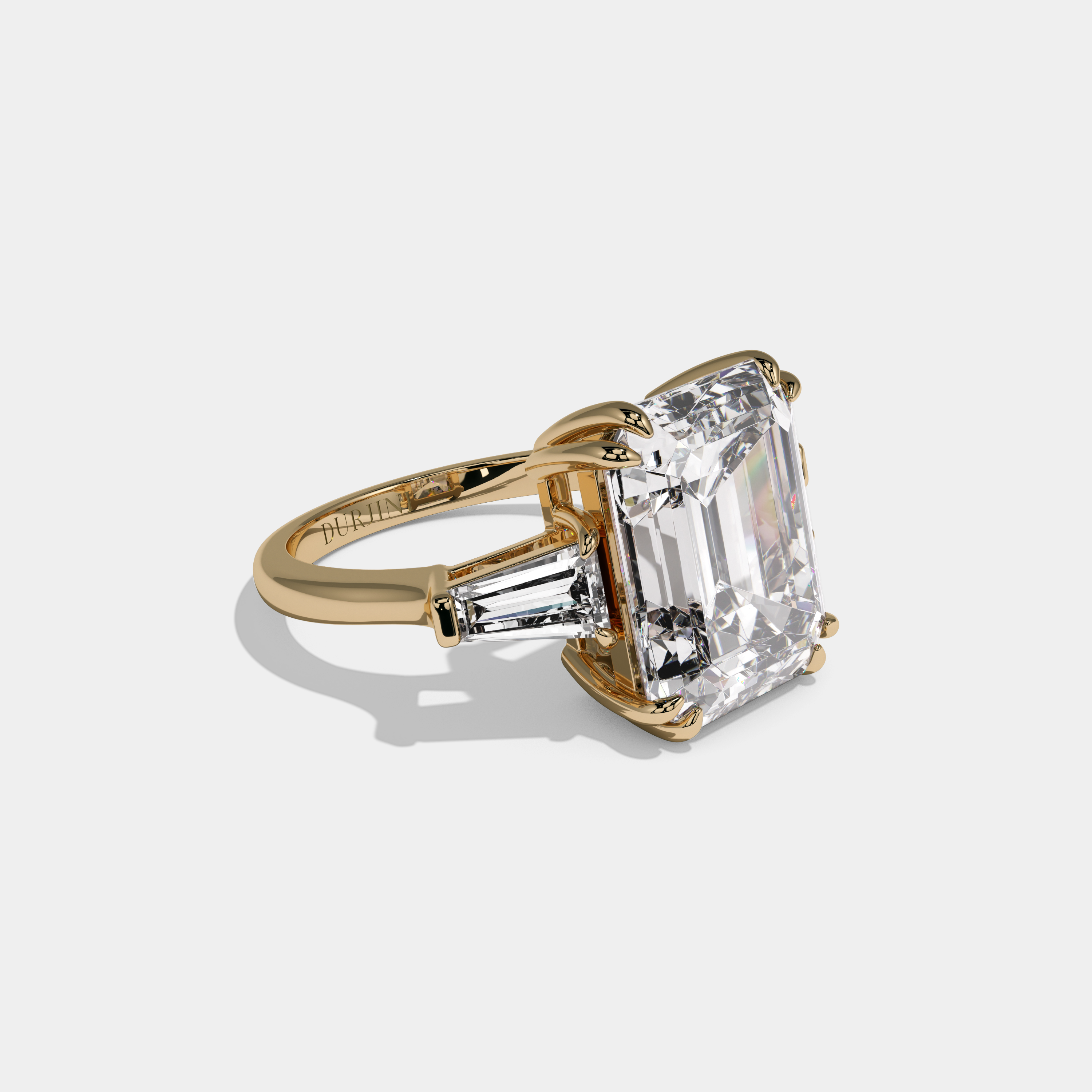 Catherine Emerald Cut Diamond Plain Band With Baguette Cut Sides Engagement Ring 10ct 18k Yellow Gold