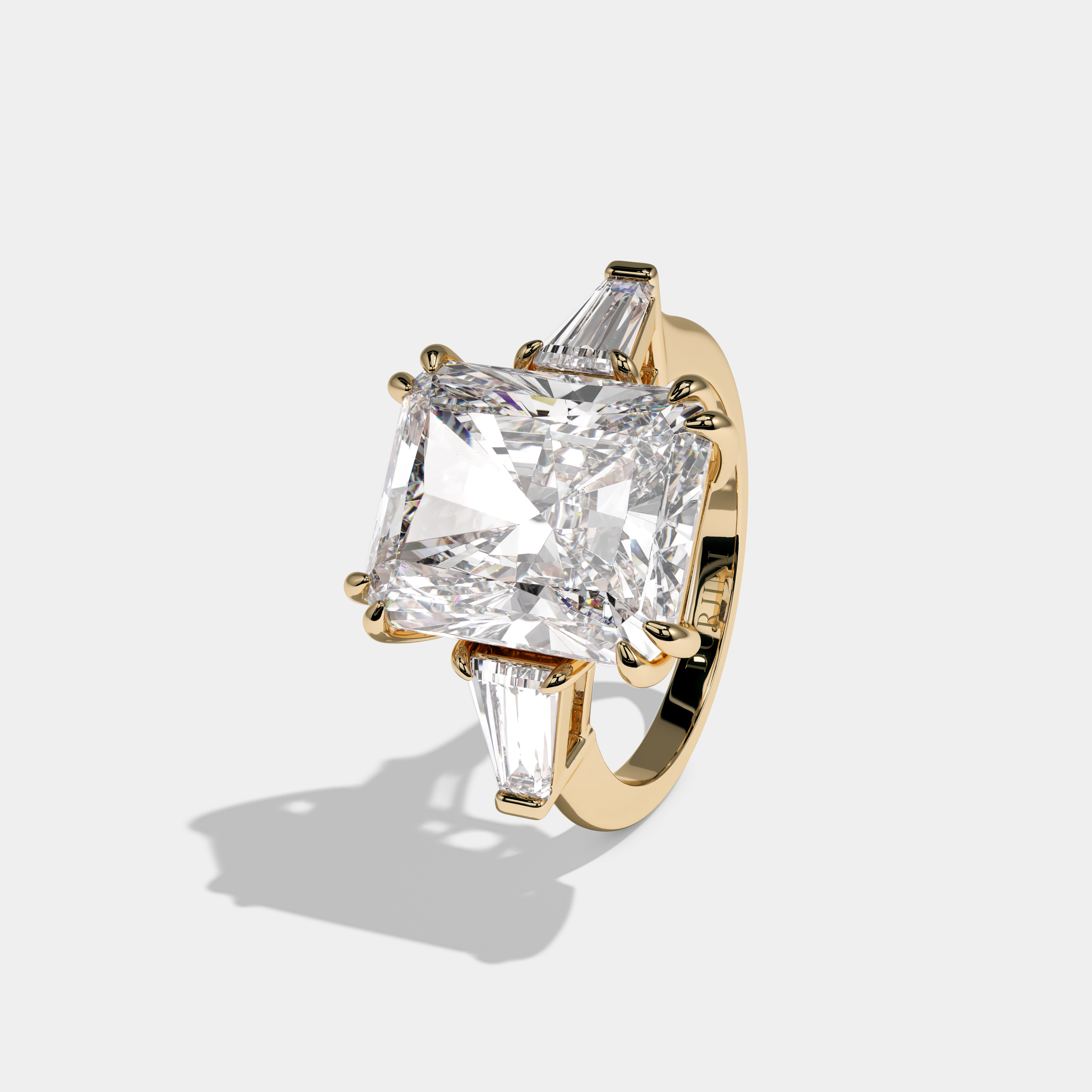 Beatrice Radiant Cut Diamond Halo Plain Band With Quadrant Side Engagement Ring 10ct 18k Yellow Gold