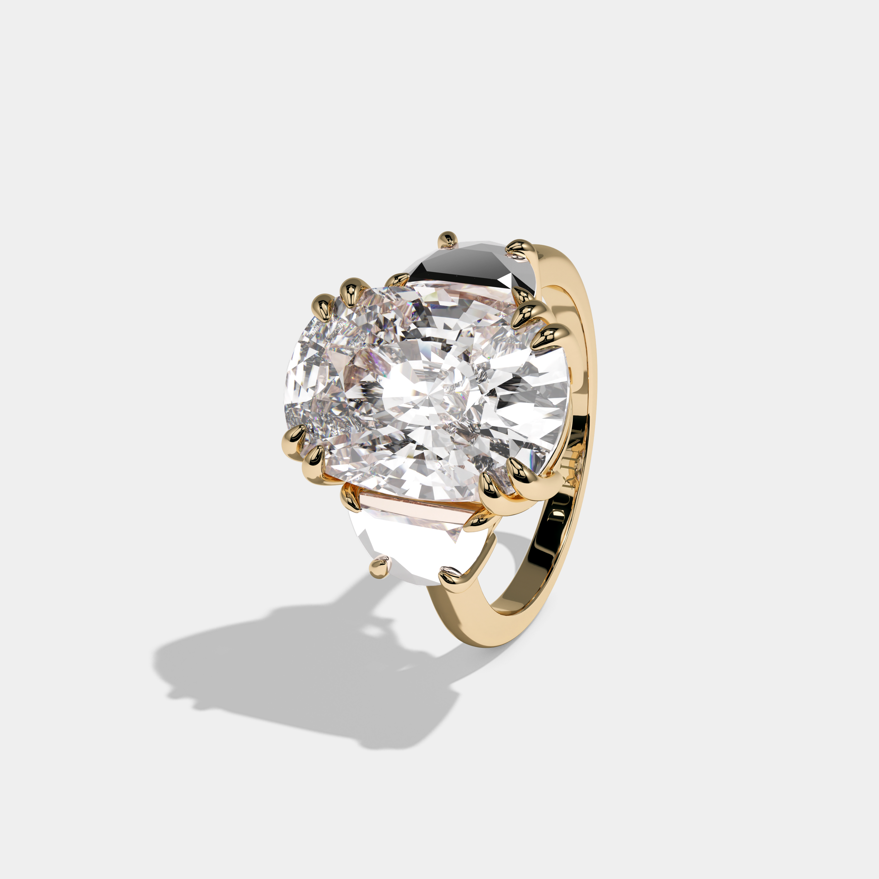 Florence Cushion Cut Diamond Halo Plain Band With Half Moon Side Engagement Ring 10ct 18k