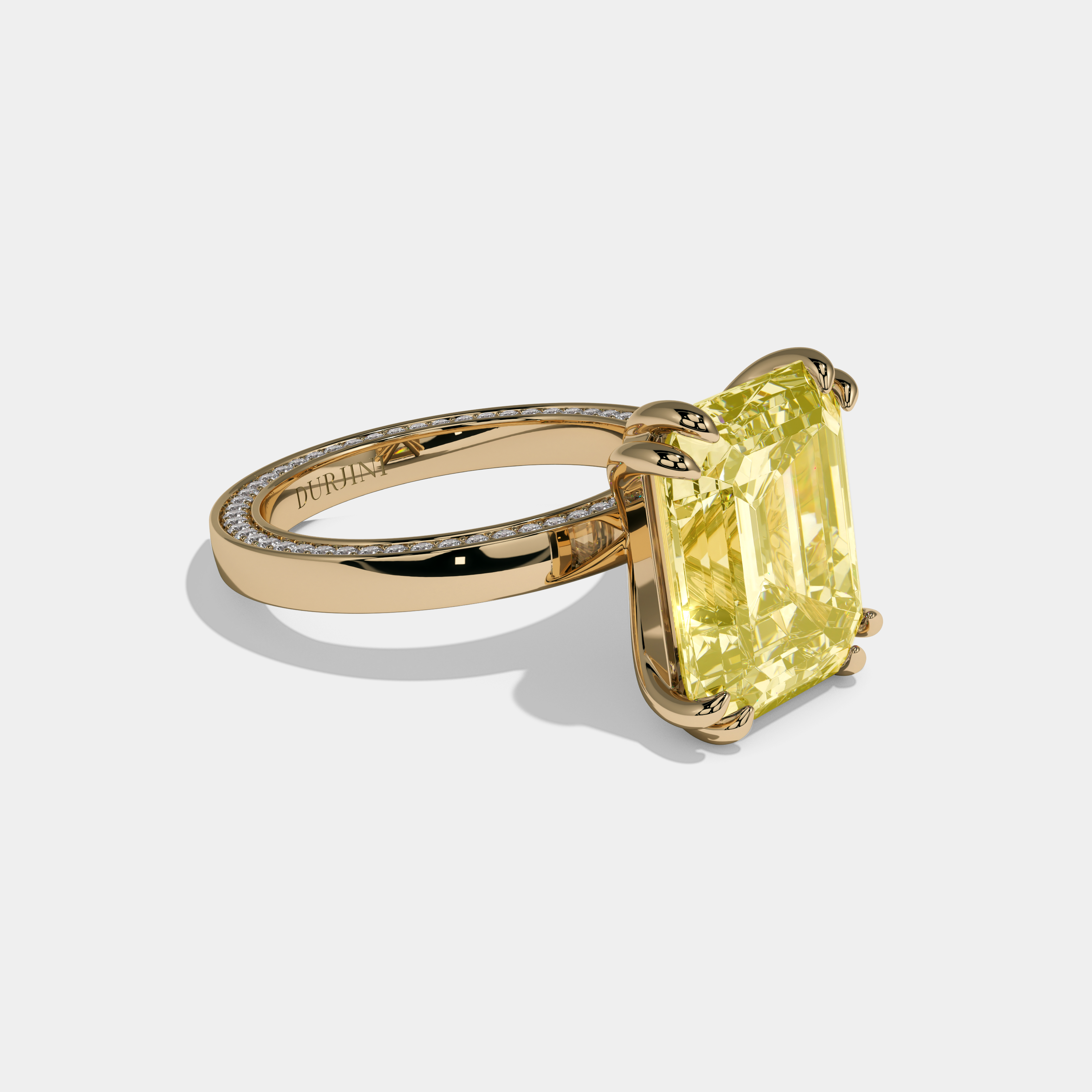 Victoria Fancy Yellow Emerald Cut Diamond Hidden Band Engagement Ring 10ct 18K Yellow Gold