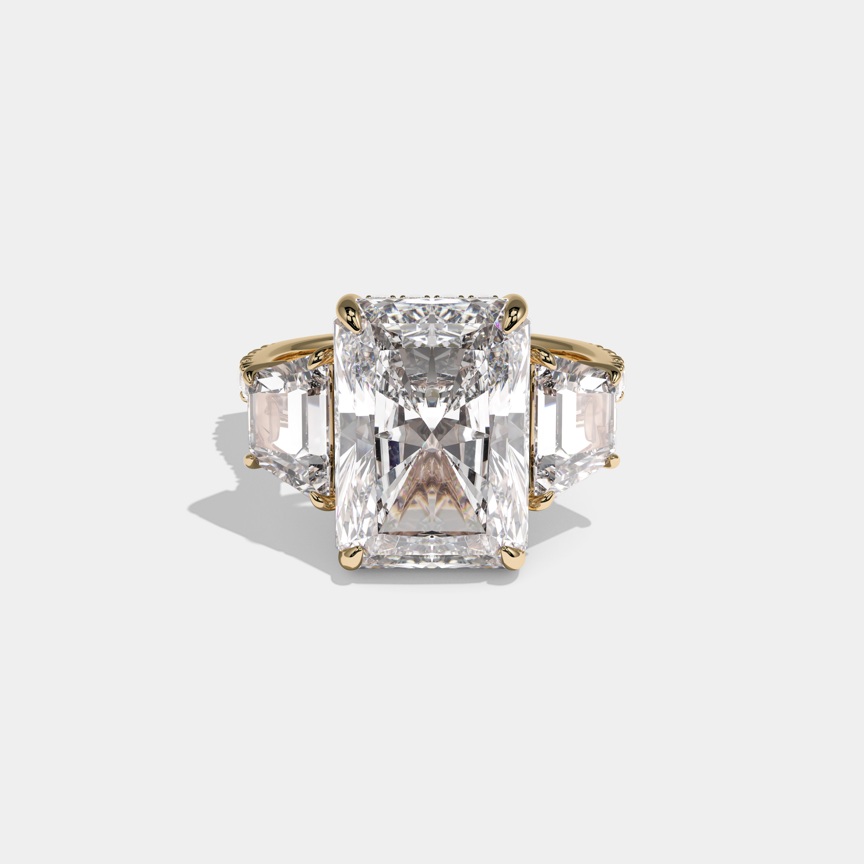 Louise Radiant Brilliant Cut Diamond Halo With Trapezoid Sides Engagement Ring 10ct 18k Yellow Gold
