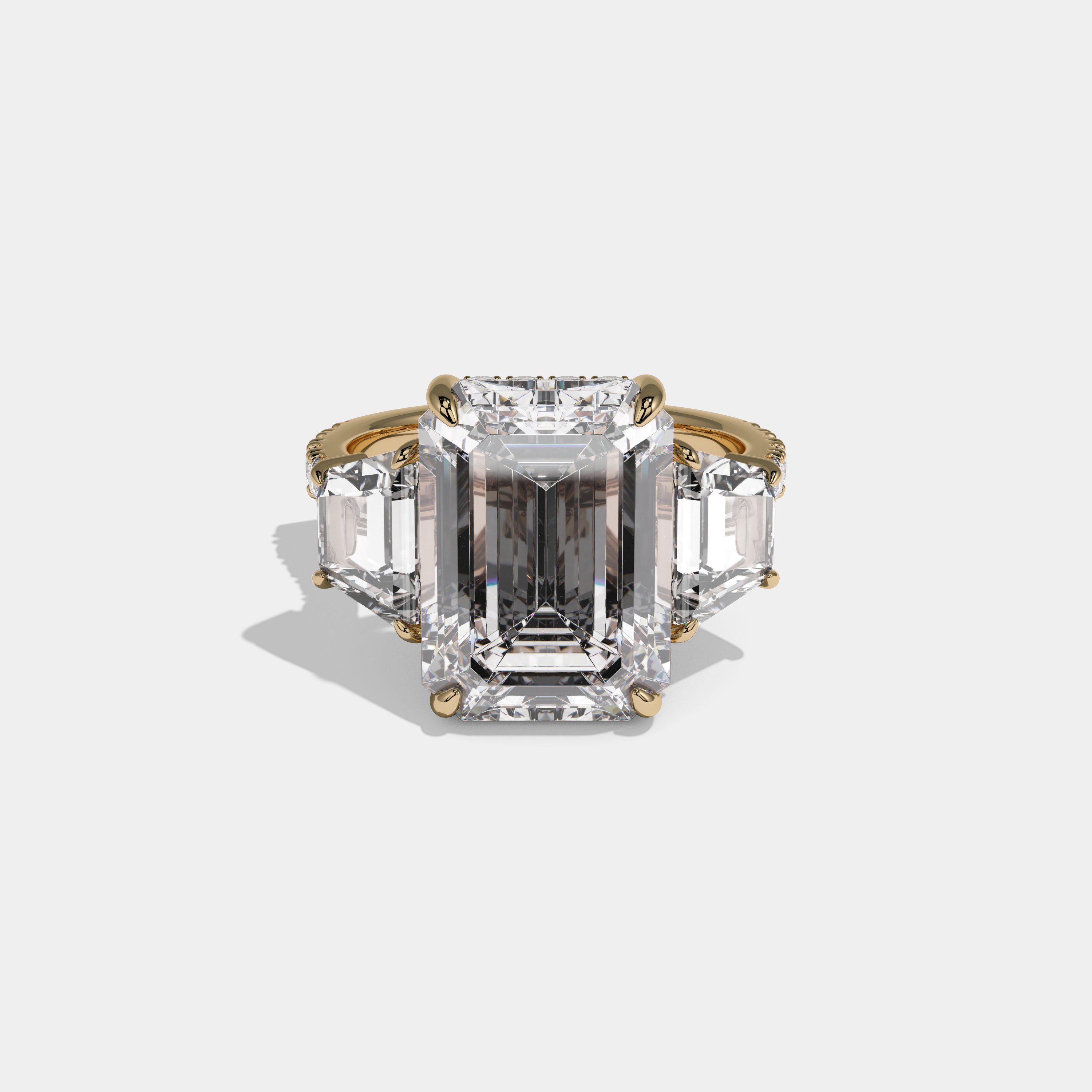 Victoria Emerald Cut Diamond Band With Step Cut Sides Engagement Ring 10ct 18k Yellow Gold