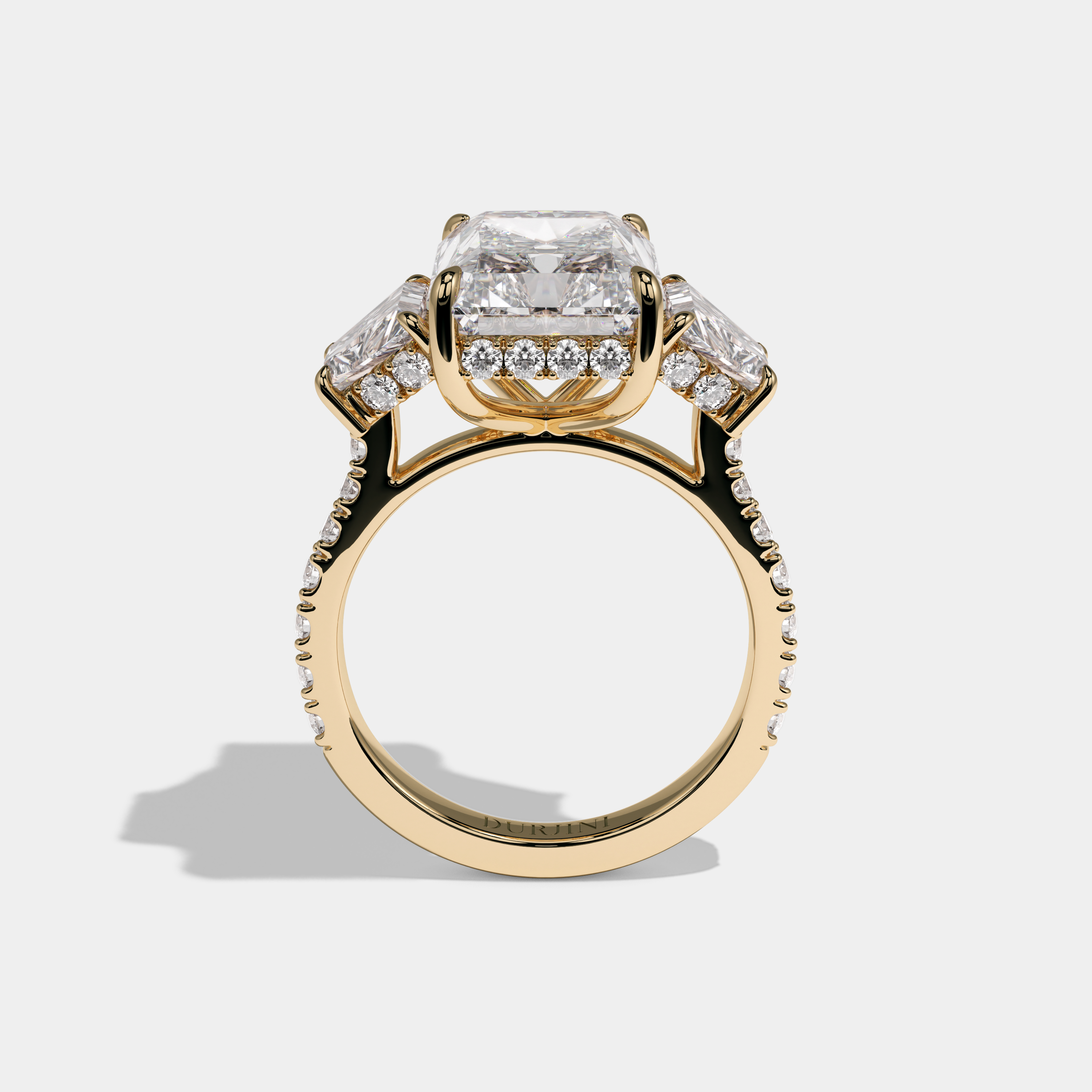 Louise Radiant Brilliant Cut Diamond Halo With Trapezoid Sides Engagement Ring 10ct 18k Yellow Gold