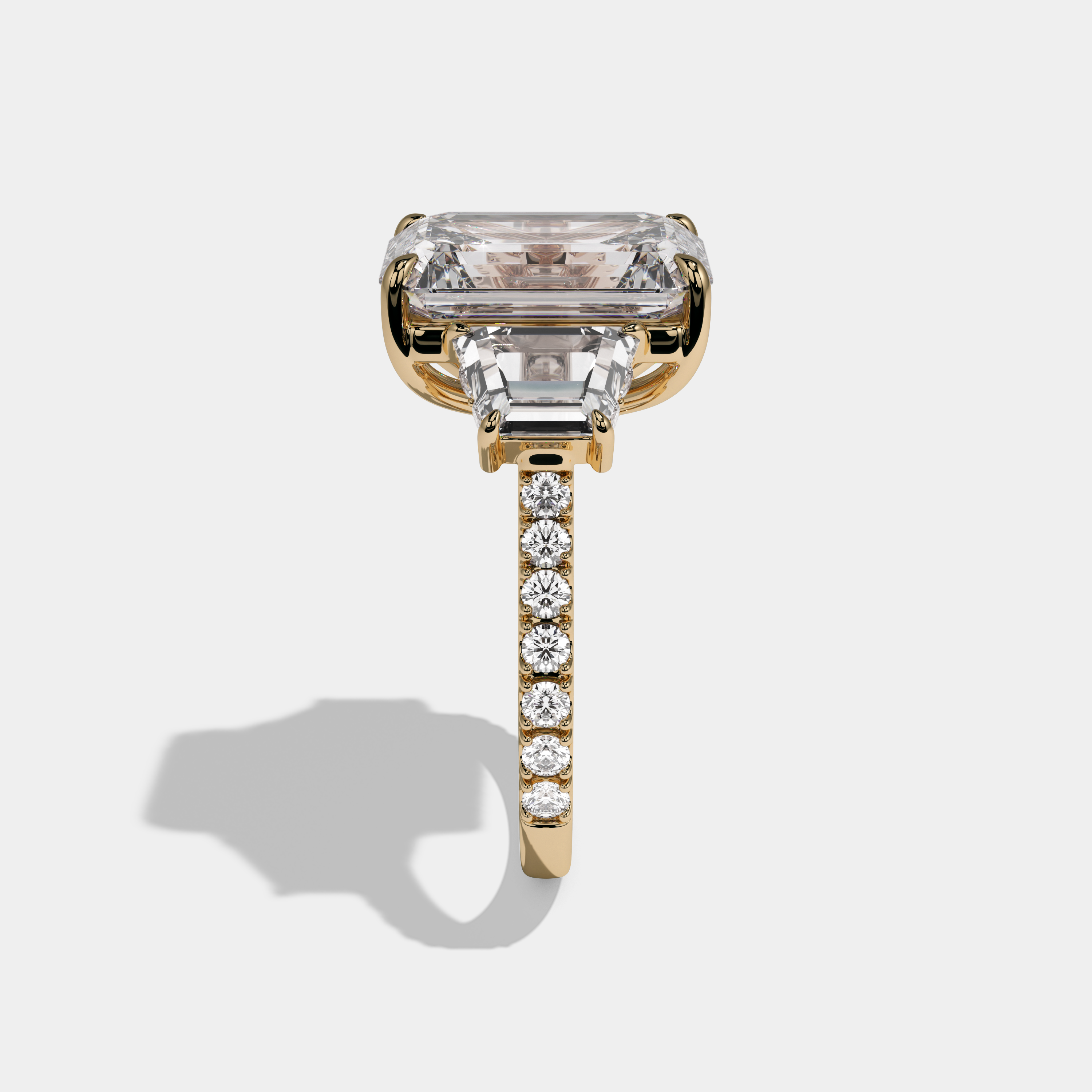 Victoria Emerald Cut Diamond Band With Step Cut Sides Engagement Ring 10ct 18k Yellow Gold