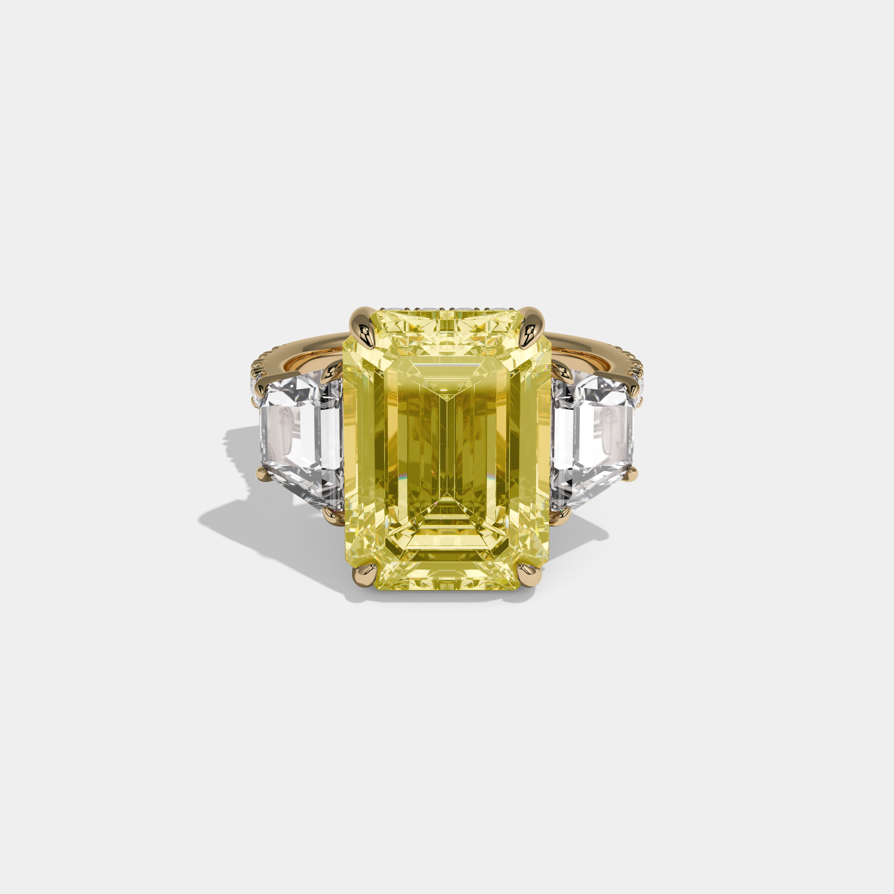 Charlotte Fancy Yellow Emerald Cut Diamond Band With Step Cut Sides Engagement Ring 10ct 18K Yellow Gold