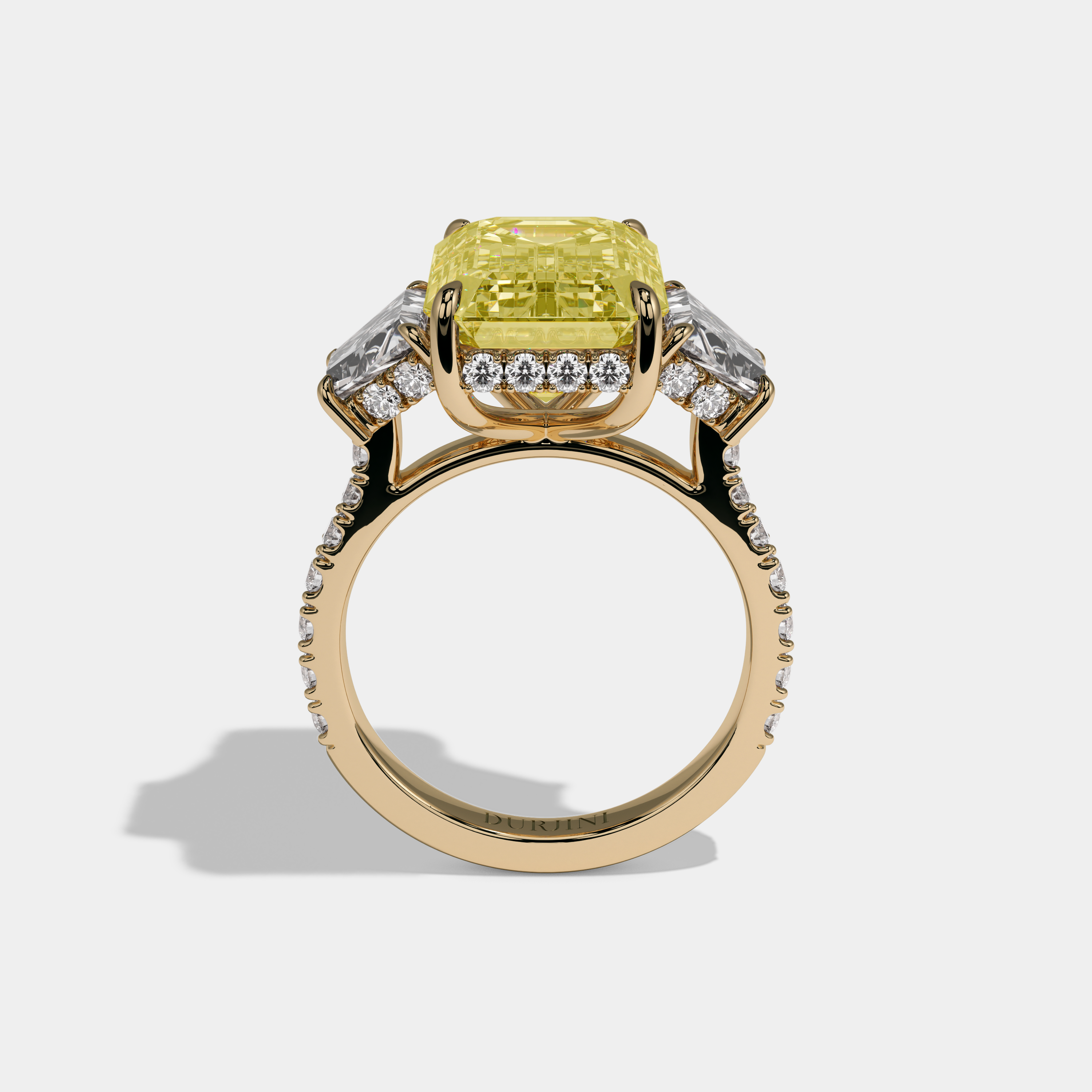 Charlotte Fancy Yellow Emerald Cut Diamond Band With Step Cut Sides Engagement Ring 10ct 18K Yellow Gold