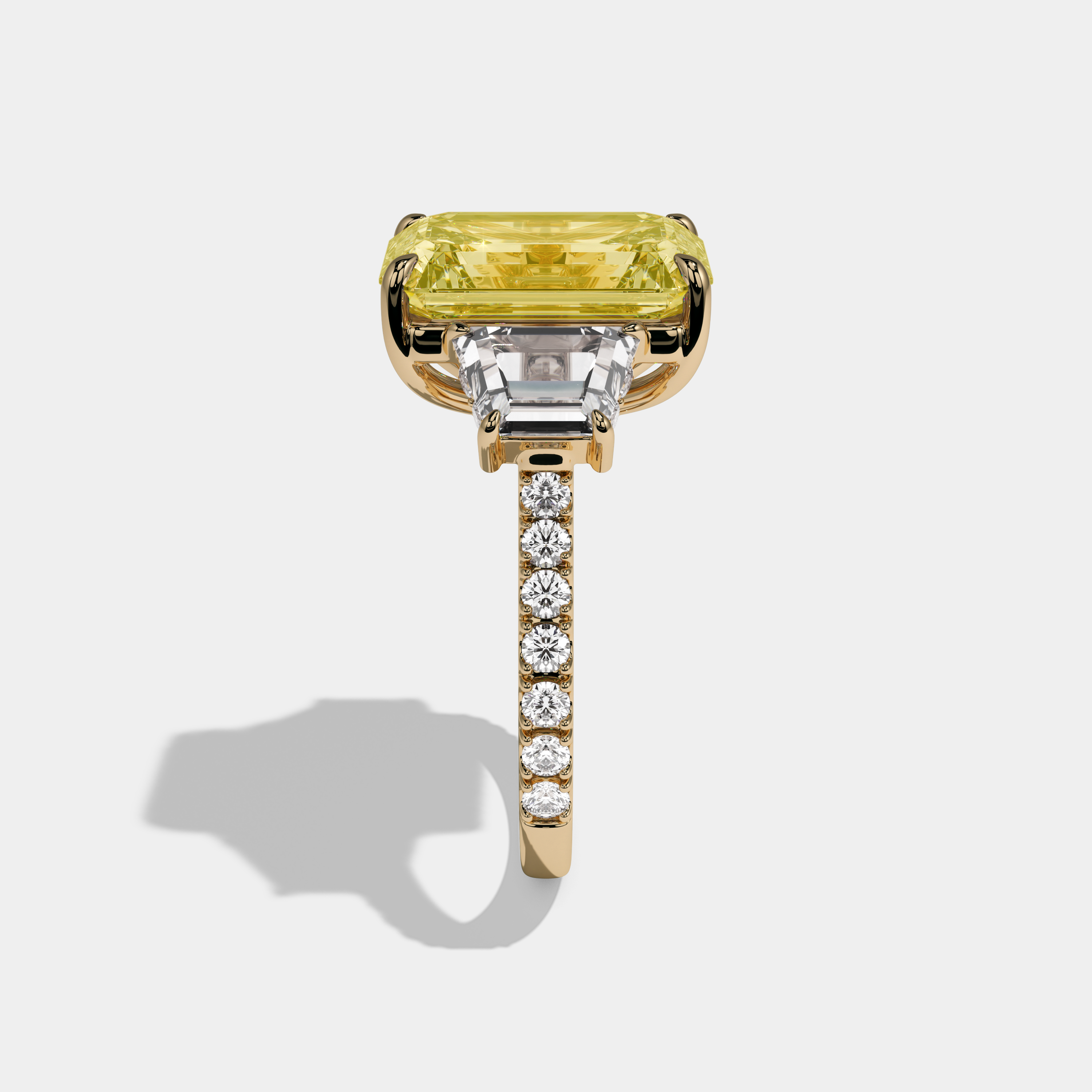 Charlotte Fancy Yellow Emerald Cut Diamond Band With Step Cut Sides Engagement Ring 10ct 18K Yellow Gold