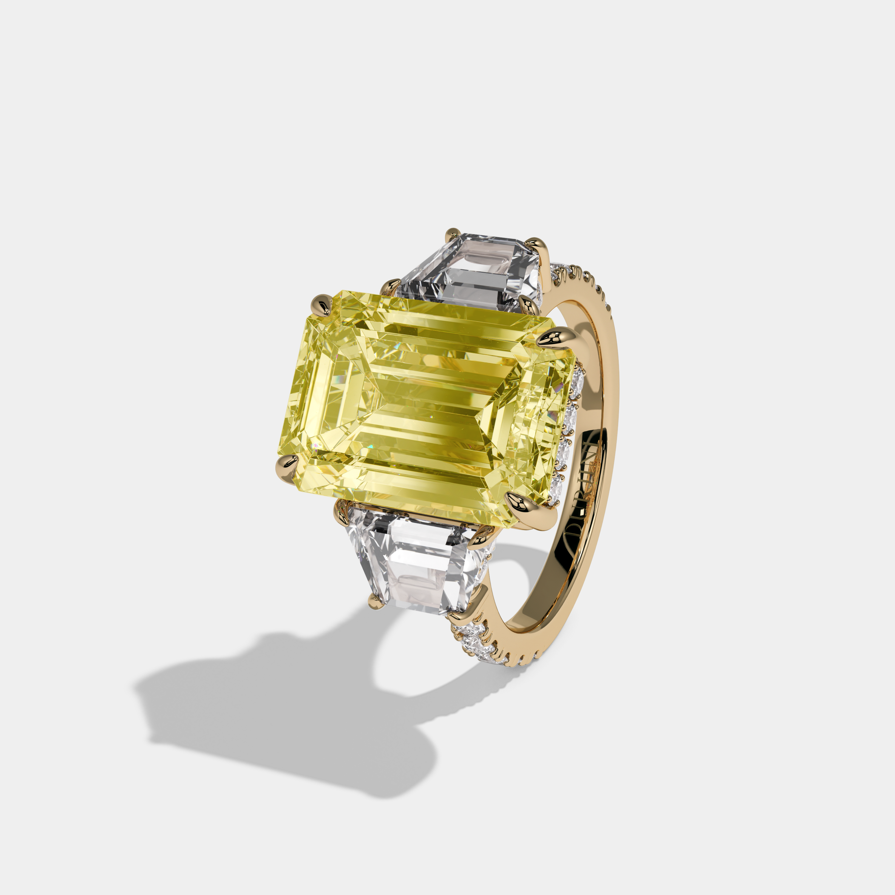 Charlotte Fancy Yellow Emerald Cut Diamond Band With Step Cut Sides Engagement Ring 10ct 18K Yellow Gold