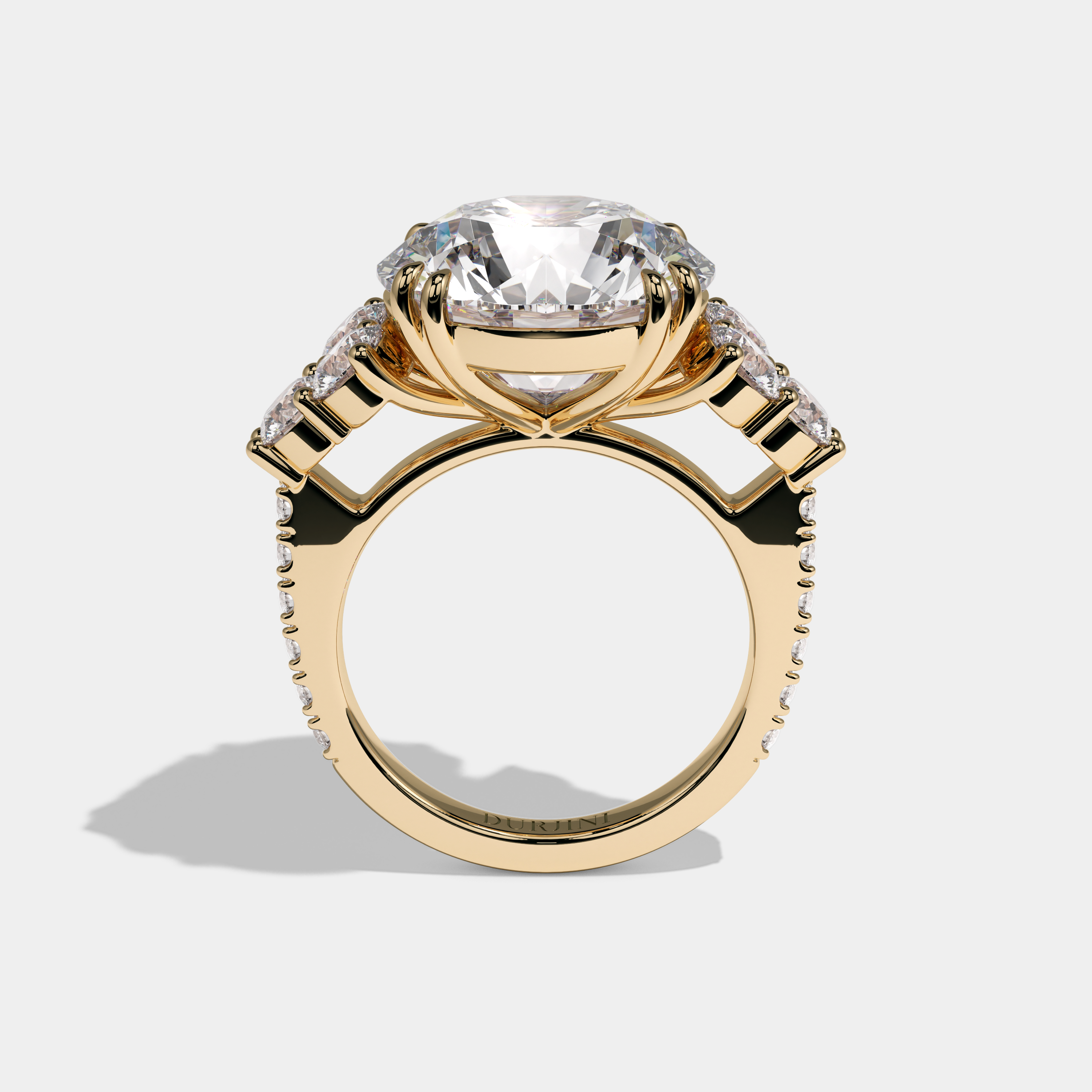 Cecilia Round Brilliant Cut Diamond Halo Trio Round Side Engagement Ring 10ct 18k Yellow Gold