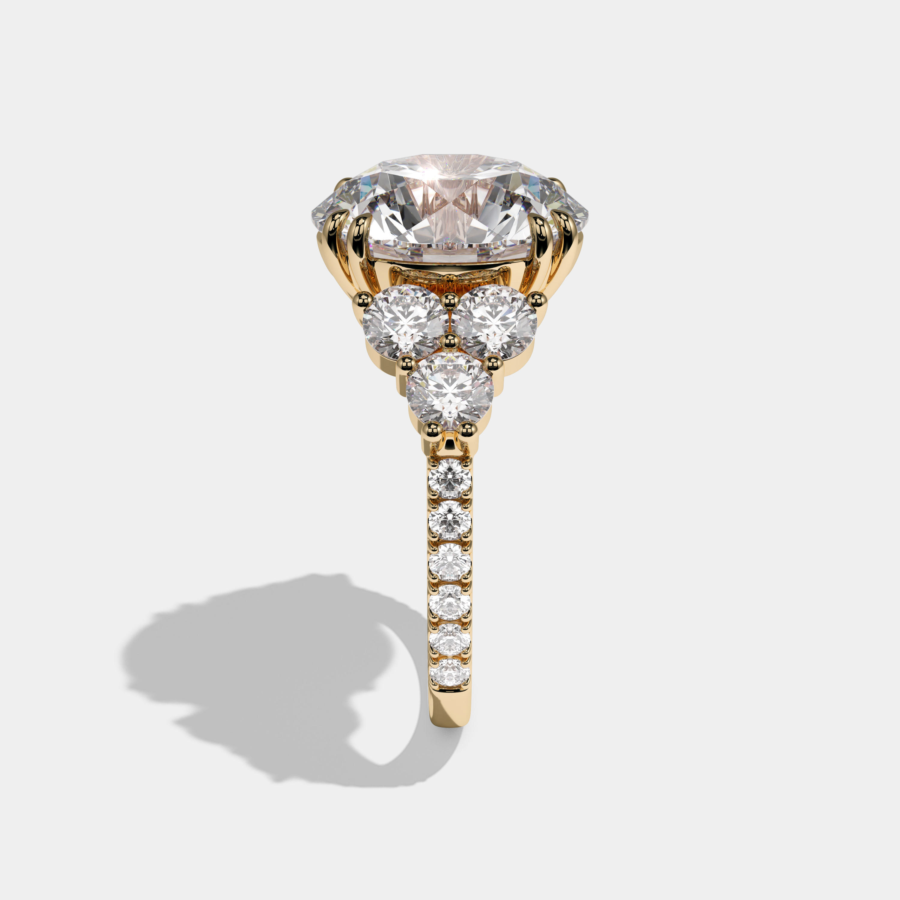Cecilia Round Brilliant Cut Diamond Halo Trio Round Side Engagement Ring 10ct 18k Yellow Gold