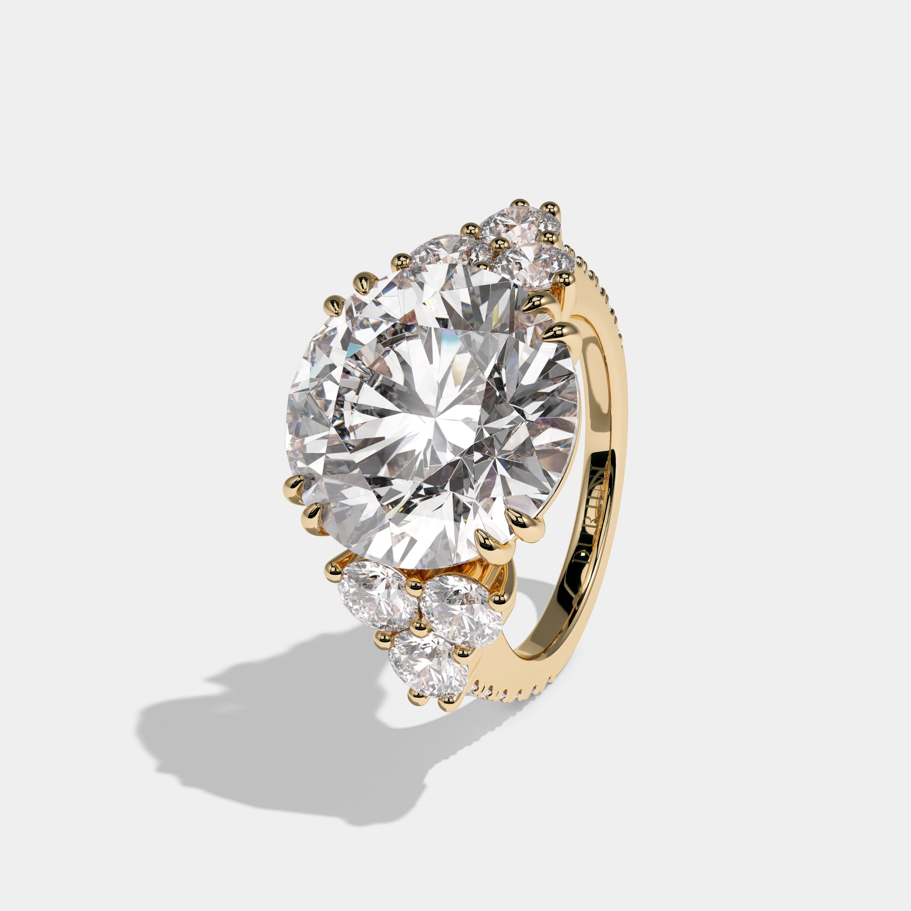 Cecilia Round Brilliant Cut Diamond Halo Trio Round Side Engagement Ring 10ct 18k Yellow Gold