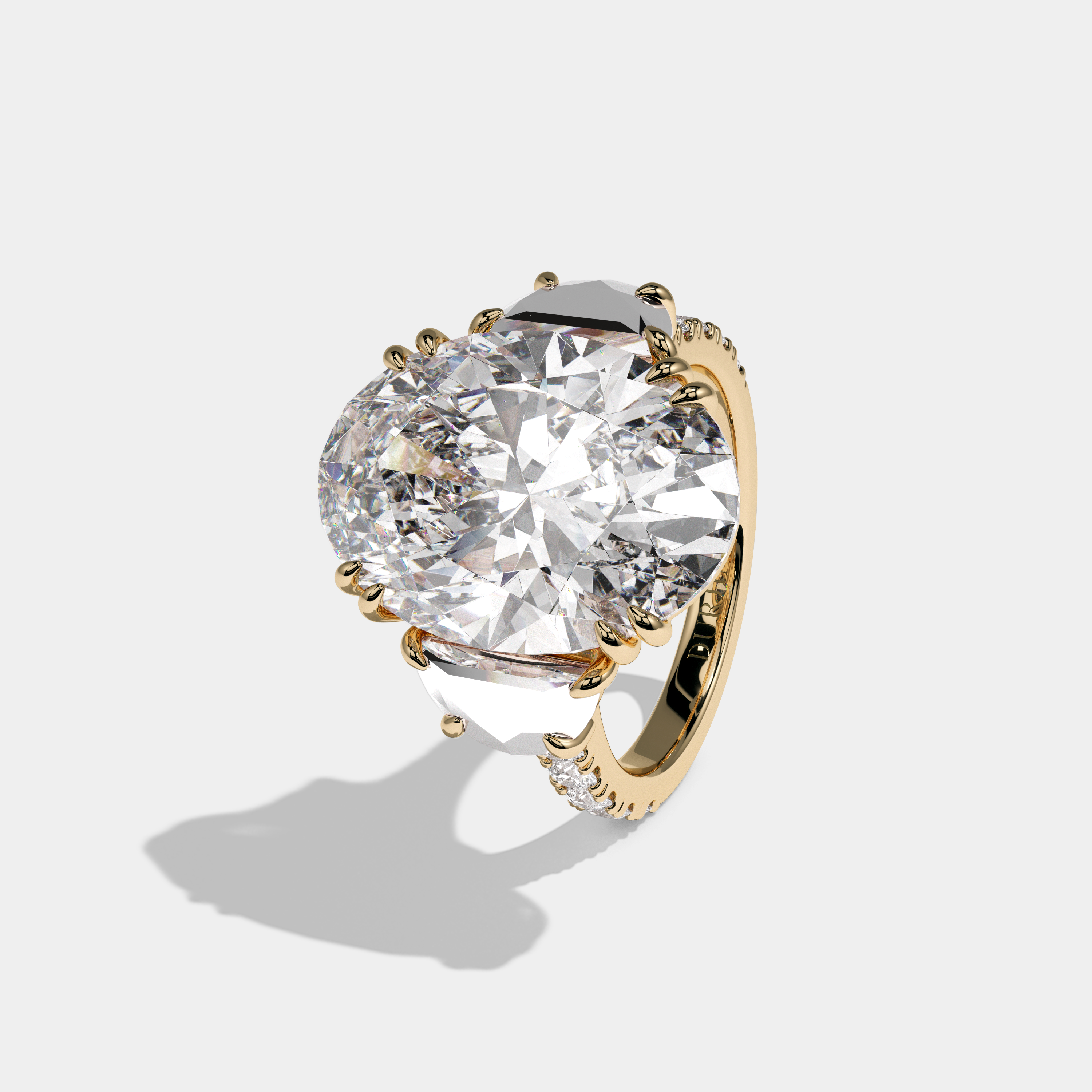 Sophia Oval Cut Diamond Halo With Half Moon Side Engagement Ring 10ct 18k Yellow Gold