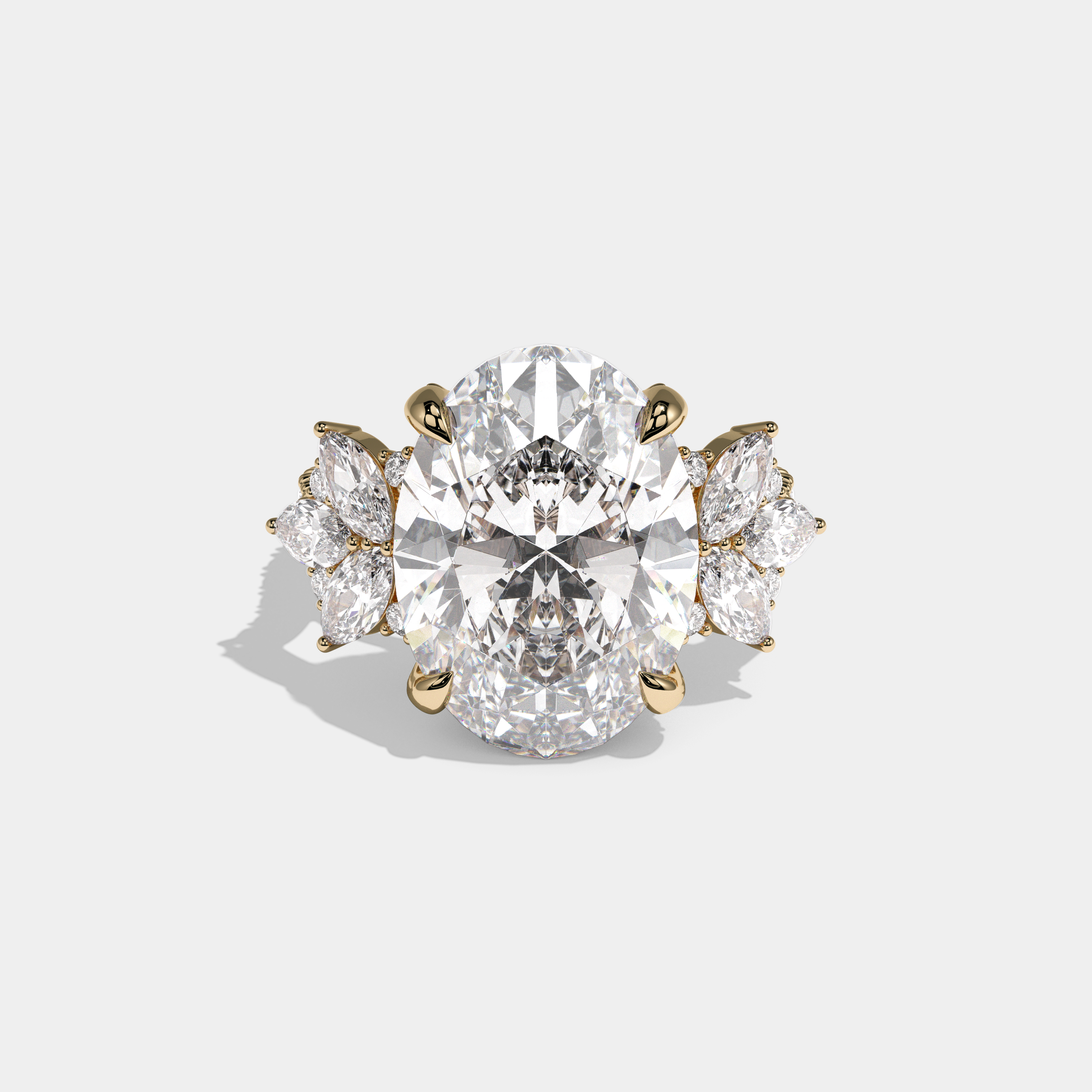 Augusta Oval Cut Diamond Halo With Trio Marquise Side Engagement Ring 10ct 18k Yellow Gold